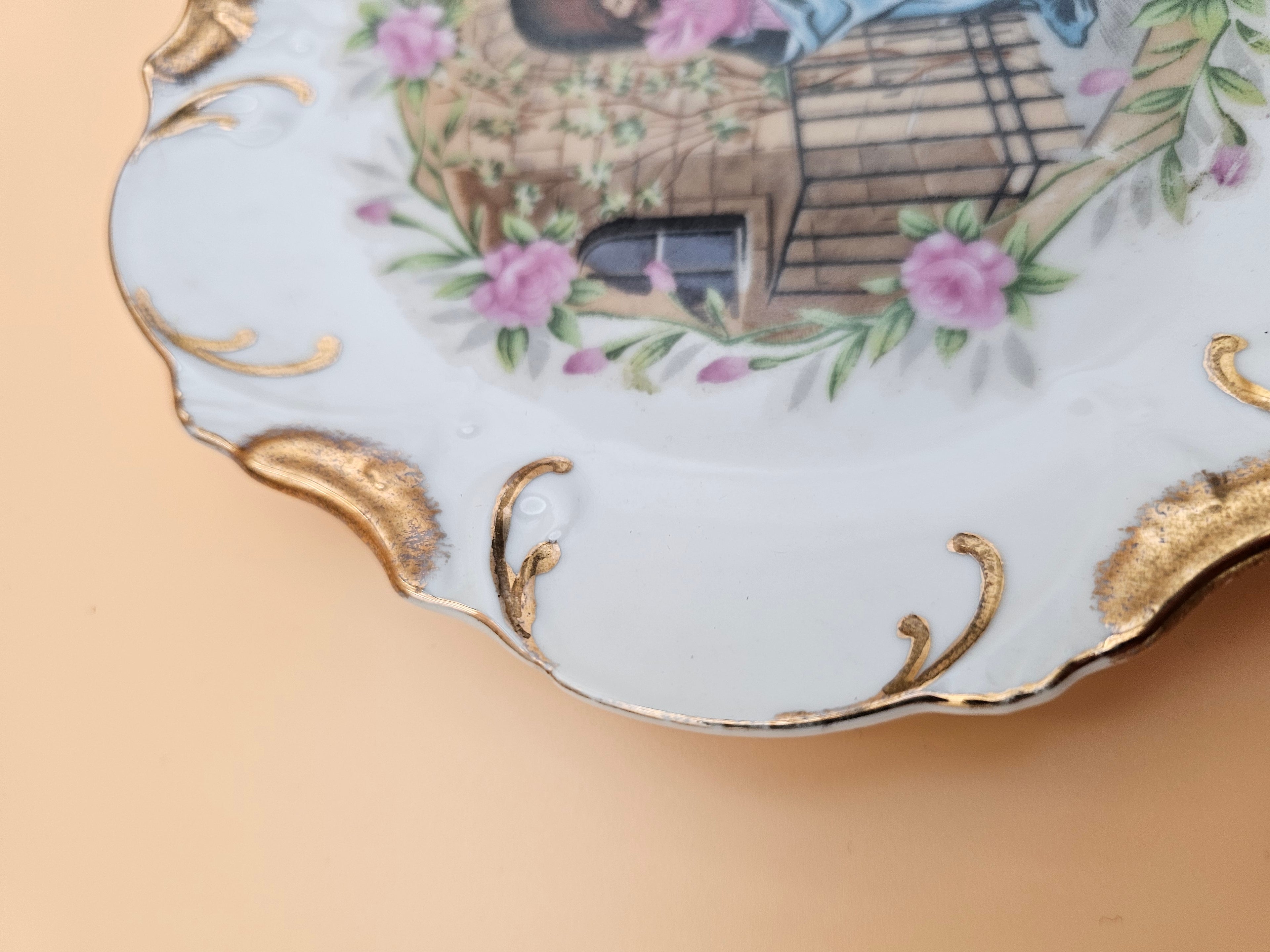 Vintage Japan Jesus Knocking at the Door Decorative Wall Plate with 18K Gold Trim