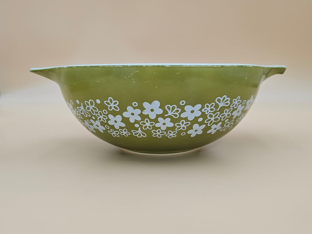 Vintage Pyrex 444 Spring Blossom Green Crazy Daisy 4 Qt Cinderella Mixing Bowl