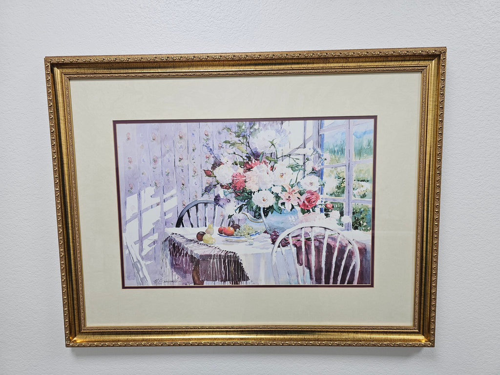 Vintage Paragon Picture Gallery Framed Floral Cottage Interior Print by M. Simandle 24 x 32