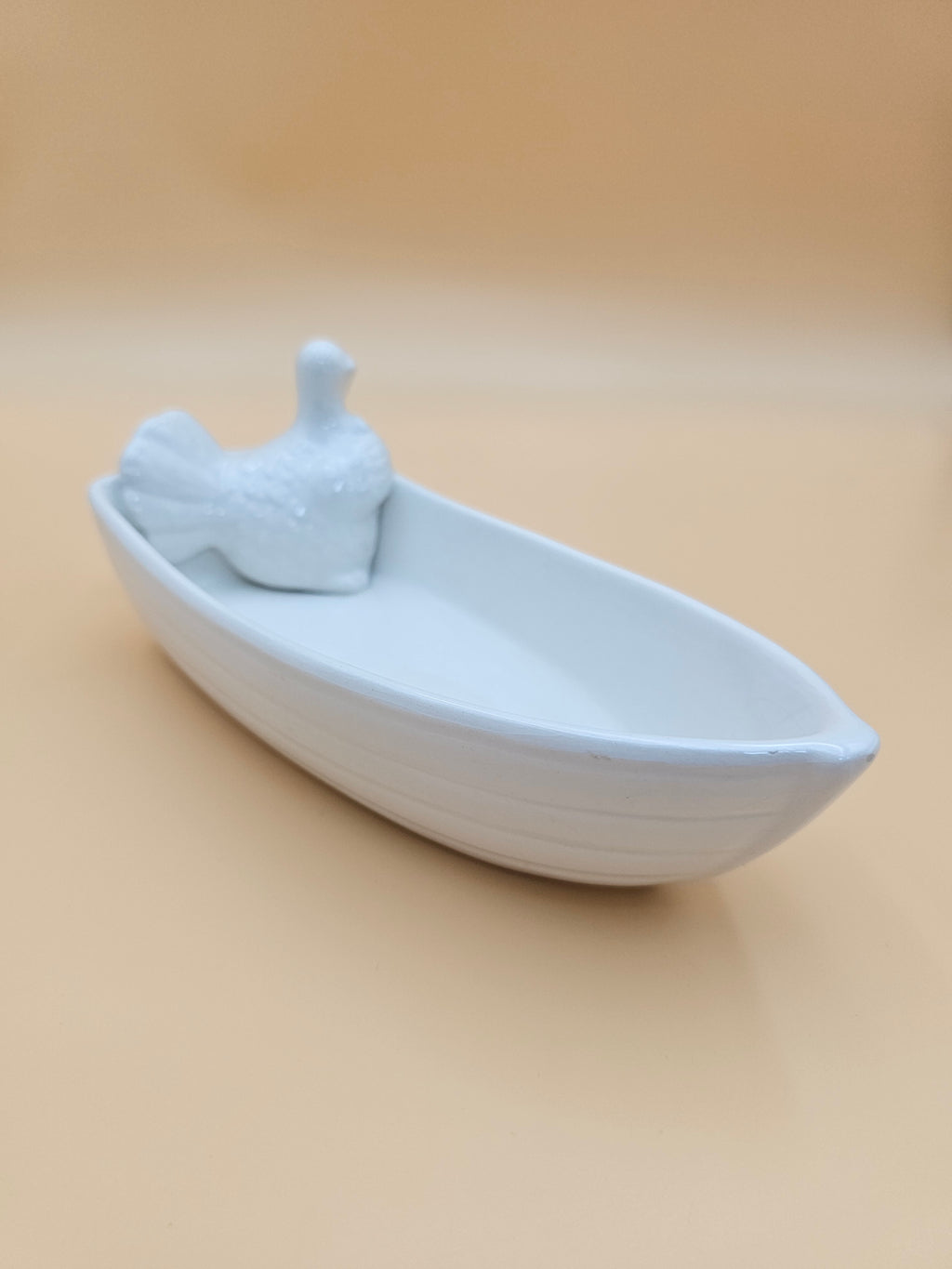 White Ceramic Lil’ Gravy Boat with Turkey Thanksgiving Table Decor