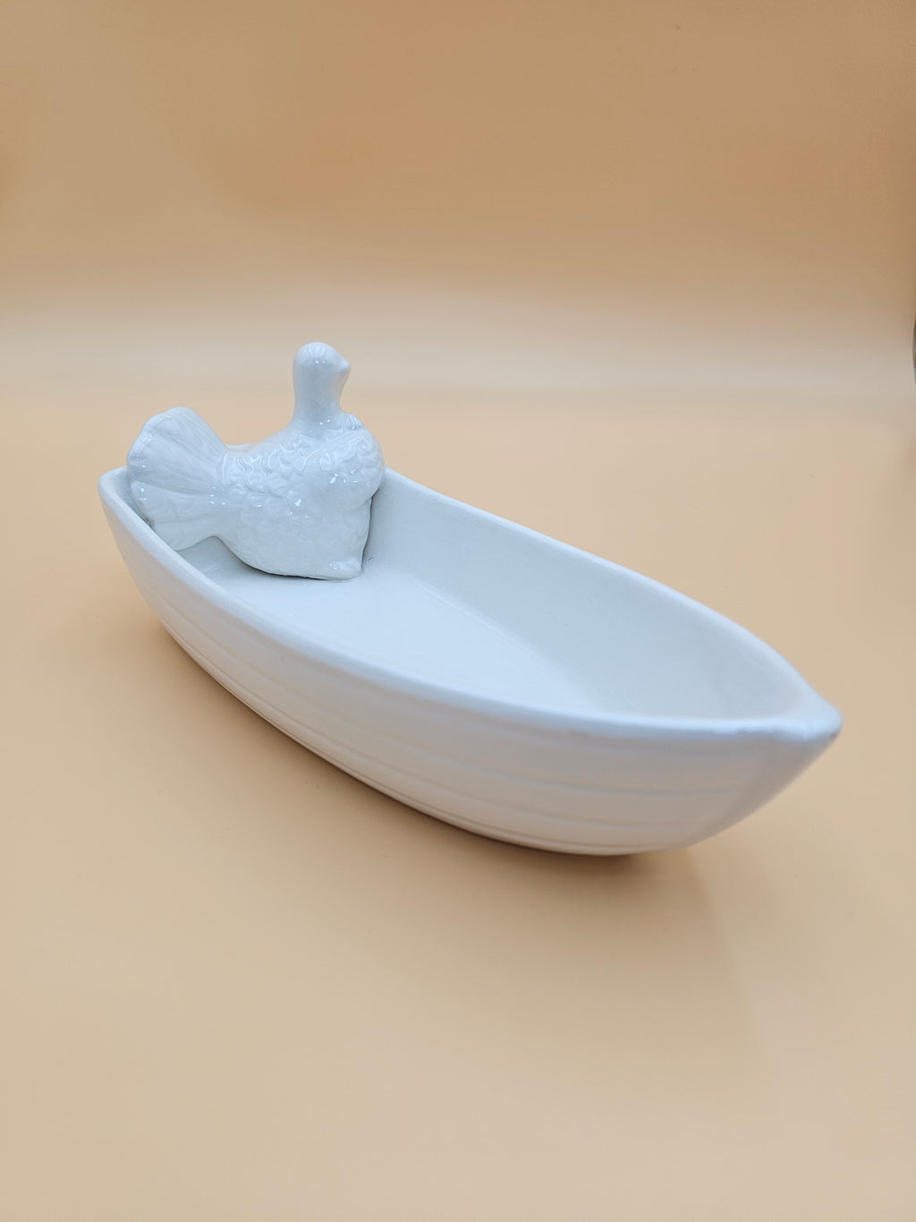 White Ceramic Lil’ Gravy Boat with Turkey Thanksgiving Table Decor