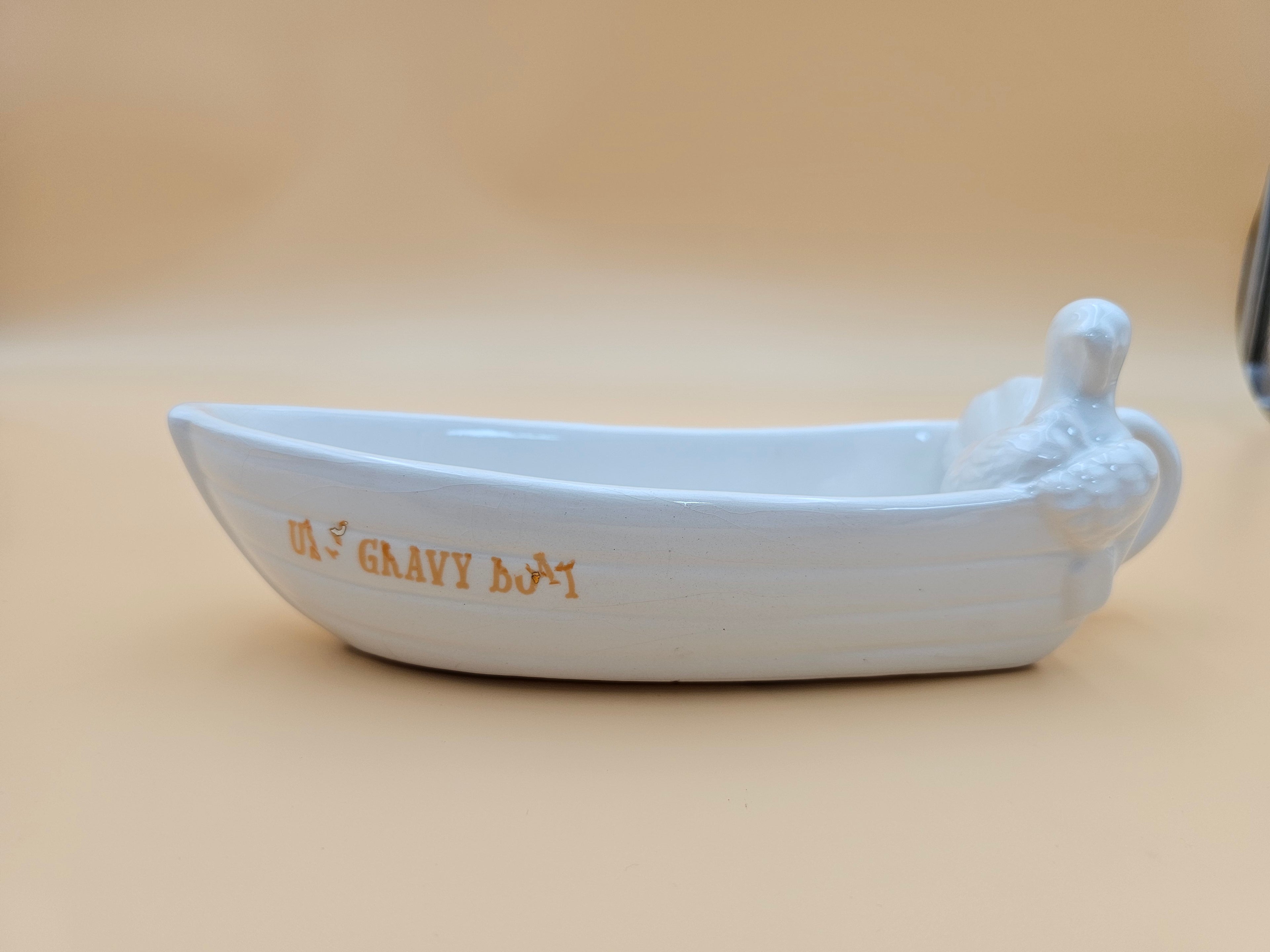White Ceramic Lil’ Gravy Boat with Turkey Thanksgiving Table Decor