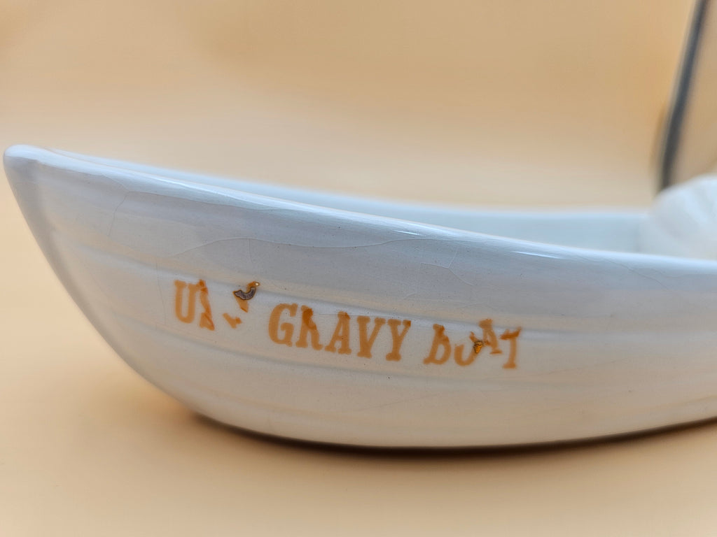 White Ceramic Lil’ Gravy Boat with Turkey Thanksgiving Table Decor