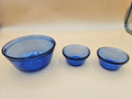 Anchor Hocking Cobalt Blue Glass Mixing Bowl & Custard Cups Set of 3