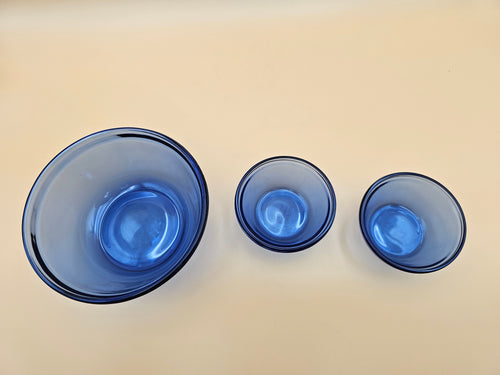 Anchor Hocking Cobalt Blue Glass Mixing Bowl & Custard Cups Set of 3