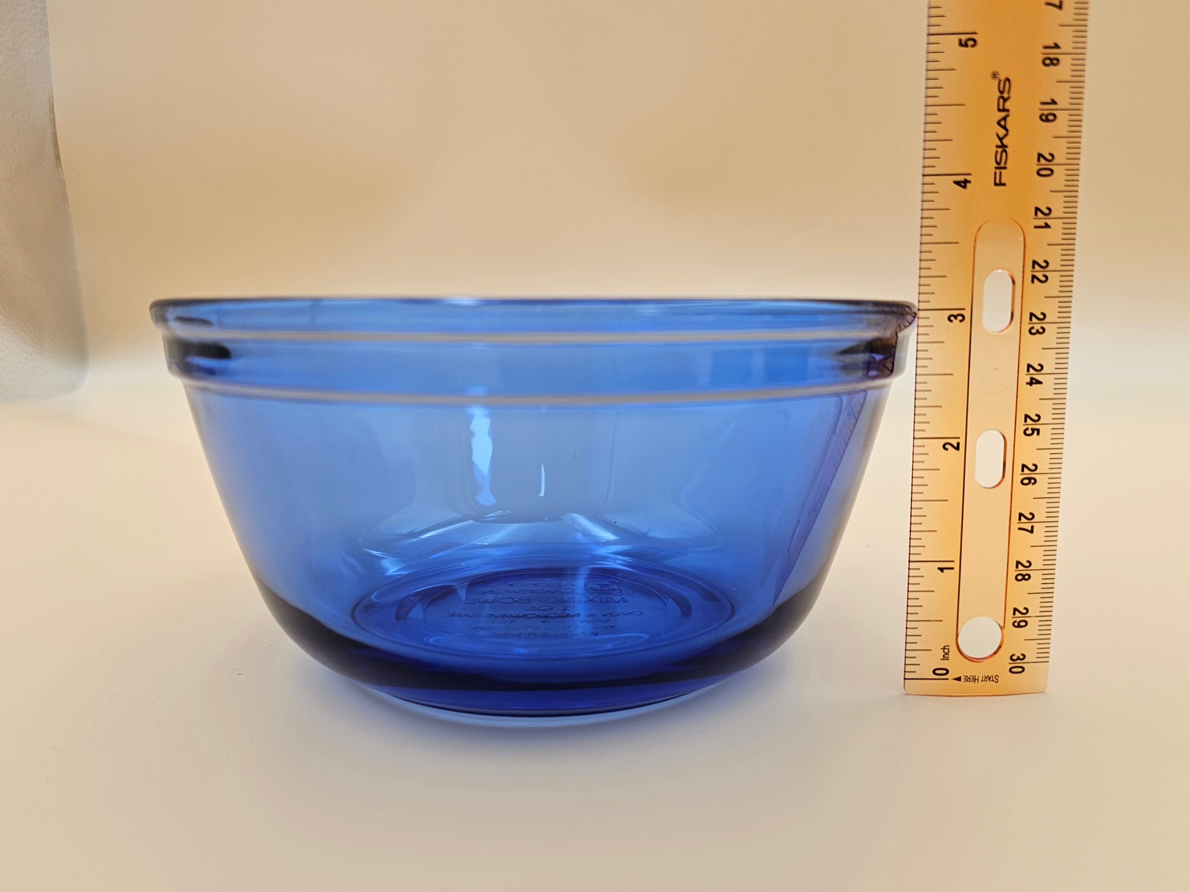 Anchor Hocking Cobalt Blue Glass Mixing Bowl & Custard Cups Set of 3