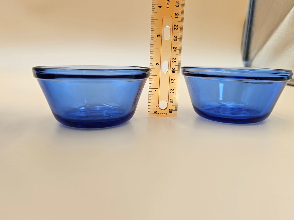 Anchor Hocking Cobalt Blue Glass Mixing Bowl & Custard Cups Set of 3