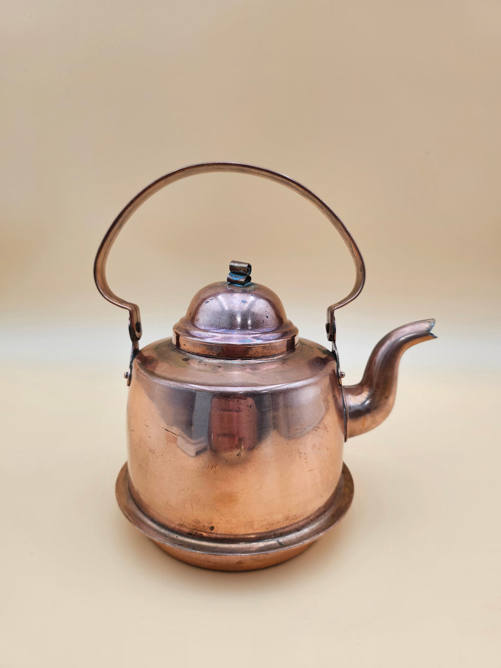 Vintage Tin-Lined Copper Tea Kettle with Swing Handle and Patina