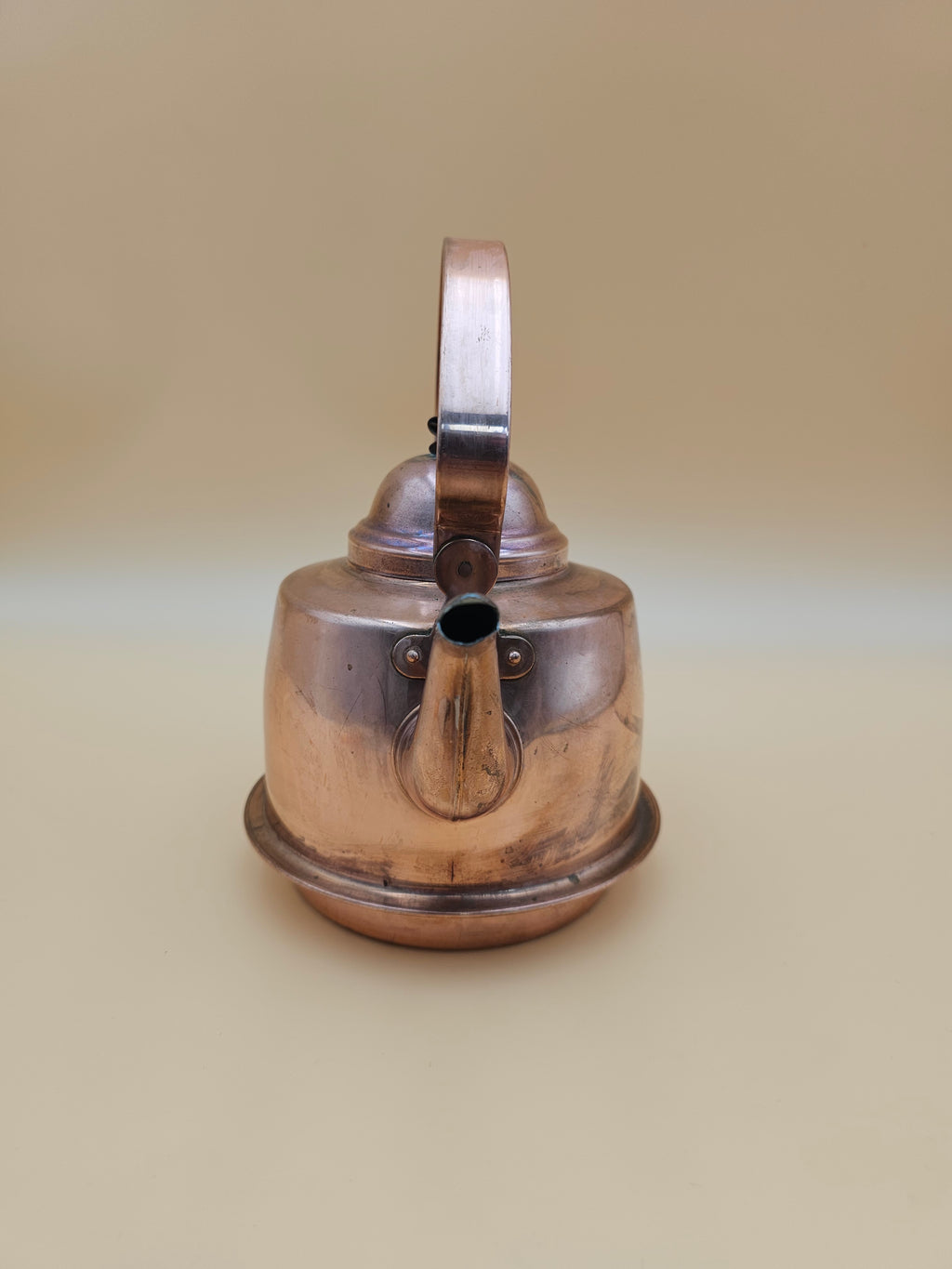 Vintage Tin-Lined Copper Tea Kettle with Swing Handle and Patina