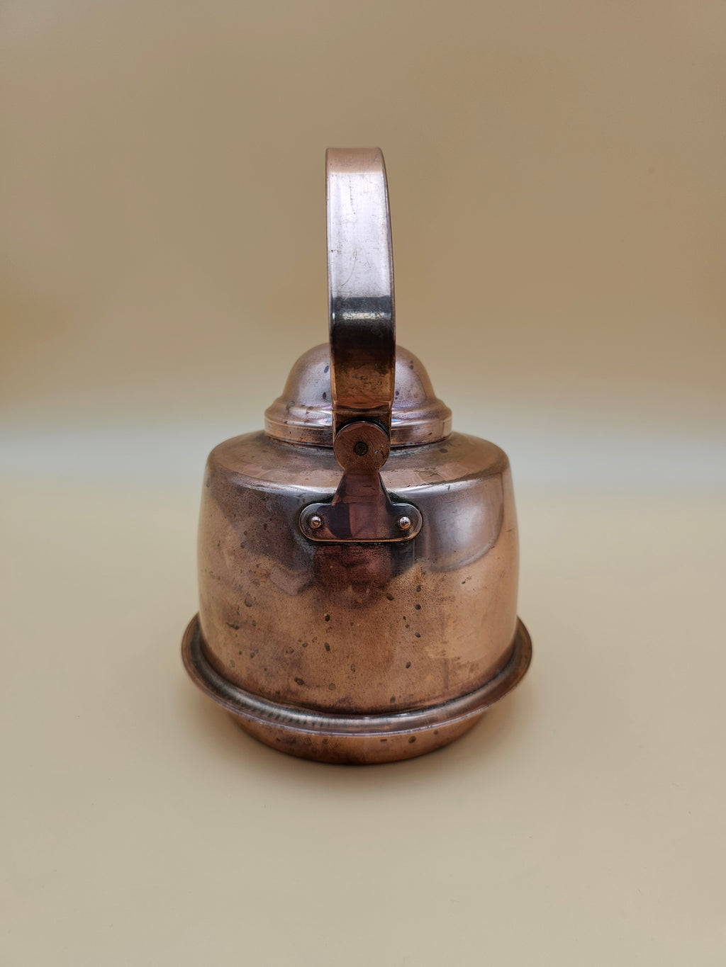 Vintage Tin-Lined Copper Tea Kettle with Swing Handle and Patina