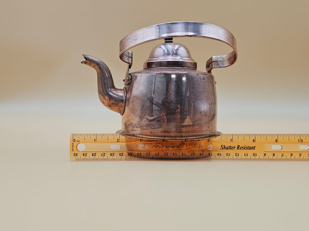 Vintage Tin-Lined Copper Tea Kettle with Swing Handle and Patina