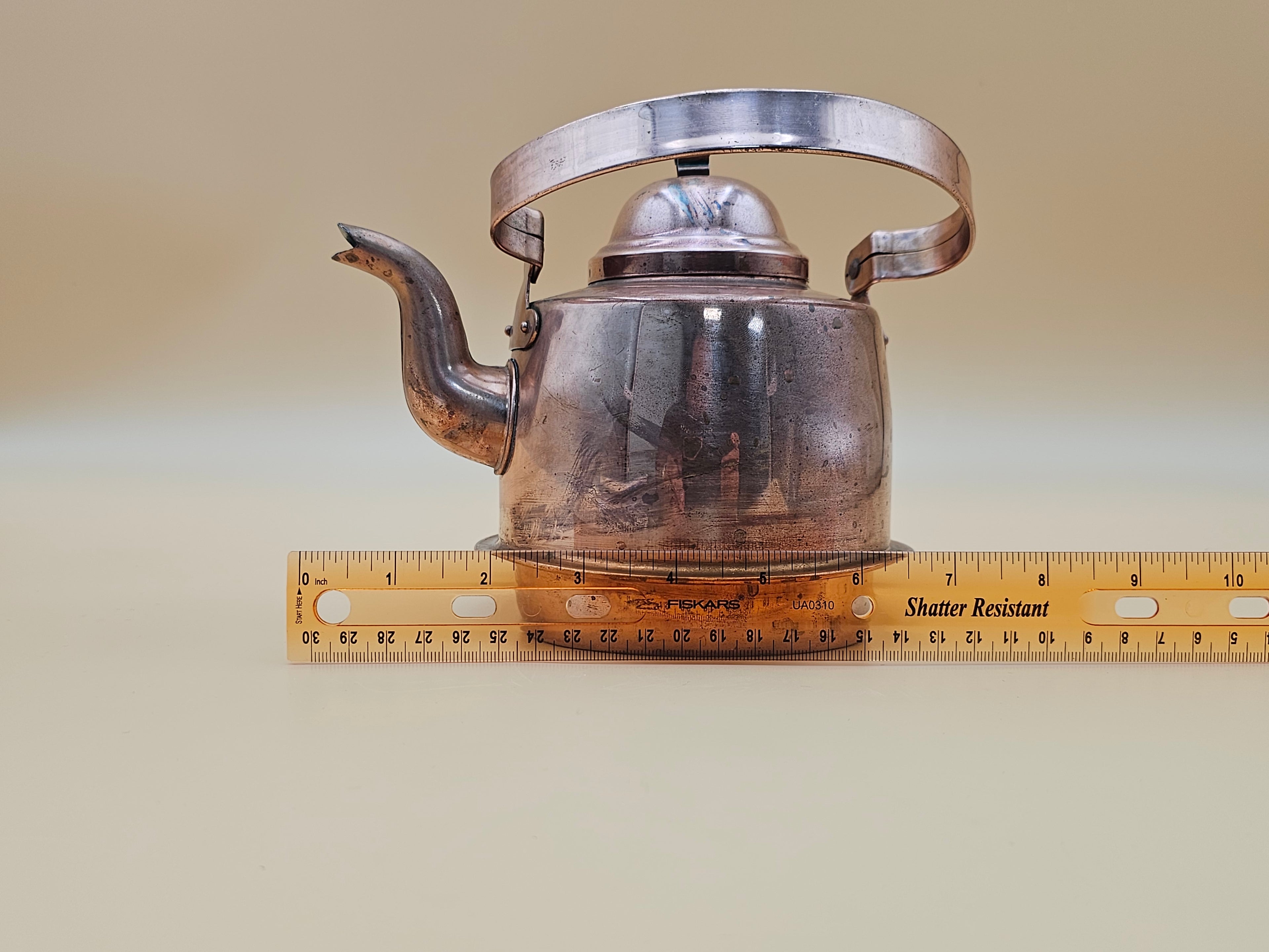 Vintage Tin-Lined Copper Tea Kettle with Swing Handle and Patina