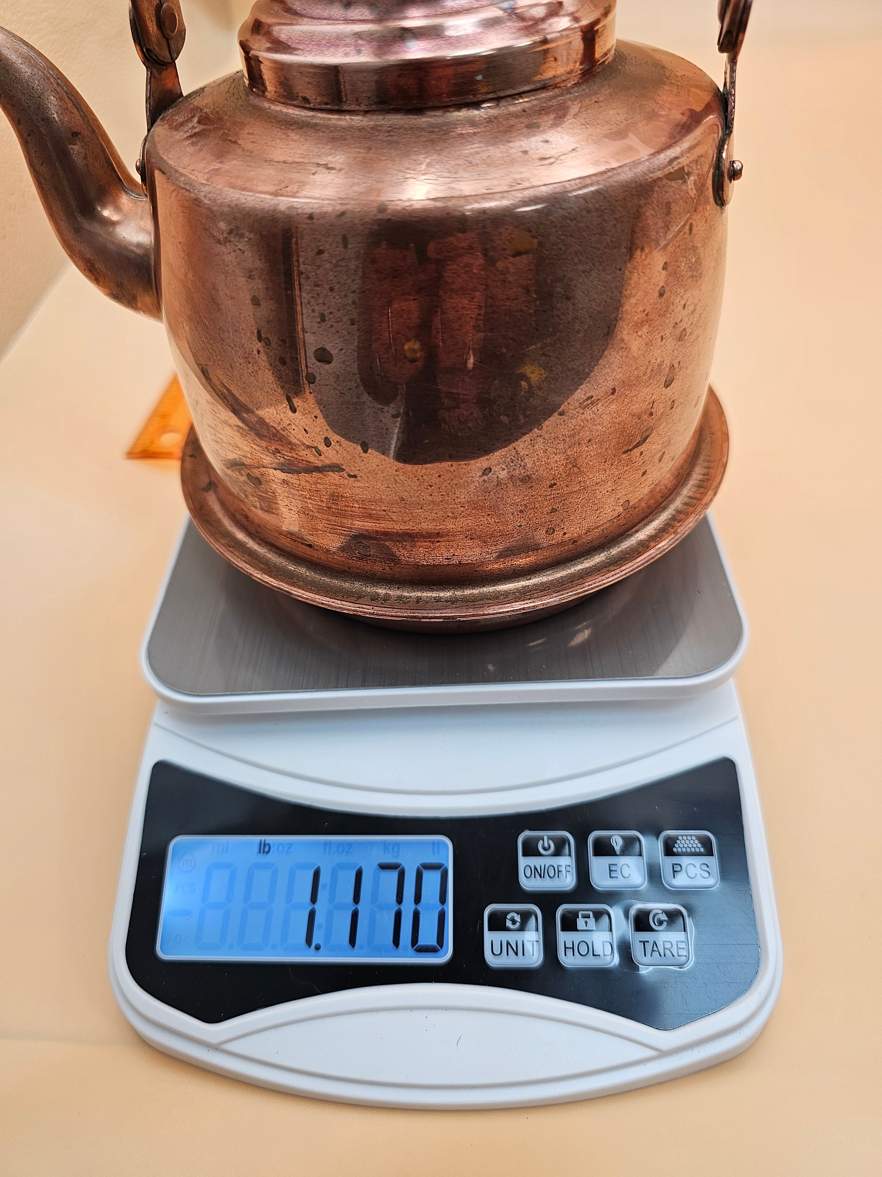 Vintage Tin-Lined Copper Tea Kettle with Swing Handle and Patina
