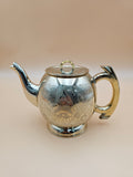 Vintage Engraved Silver-Tone Brass Teapot with Floral Design