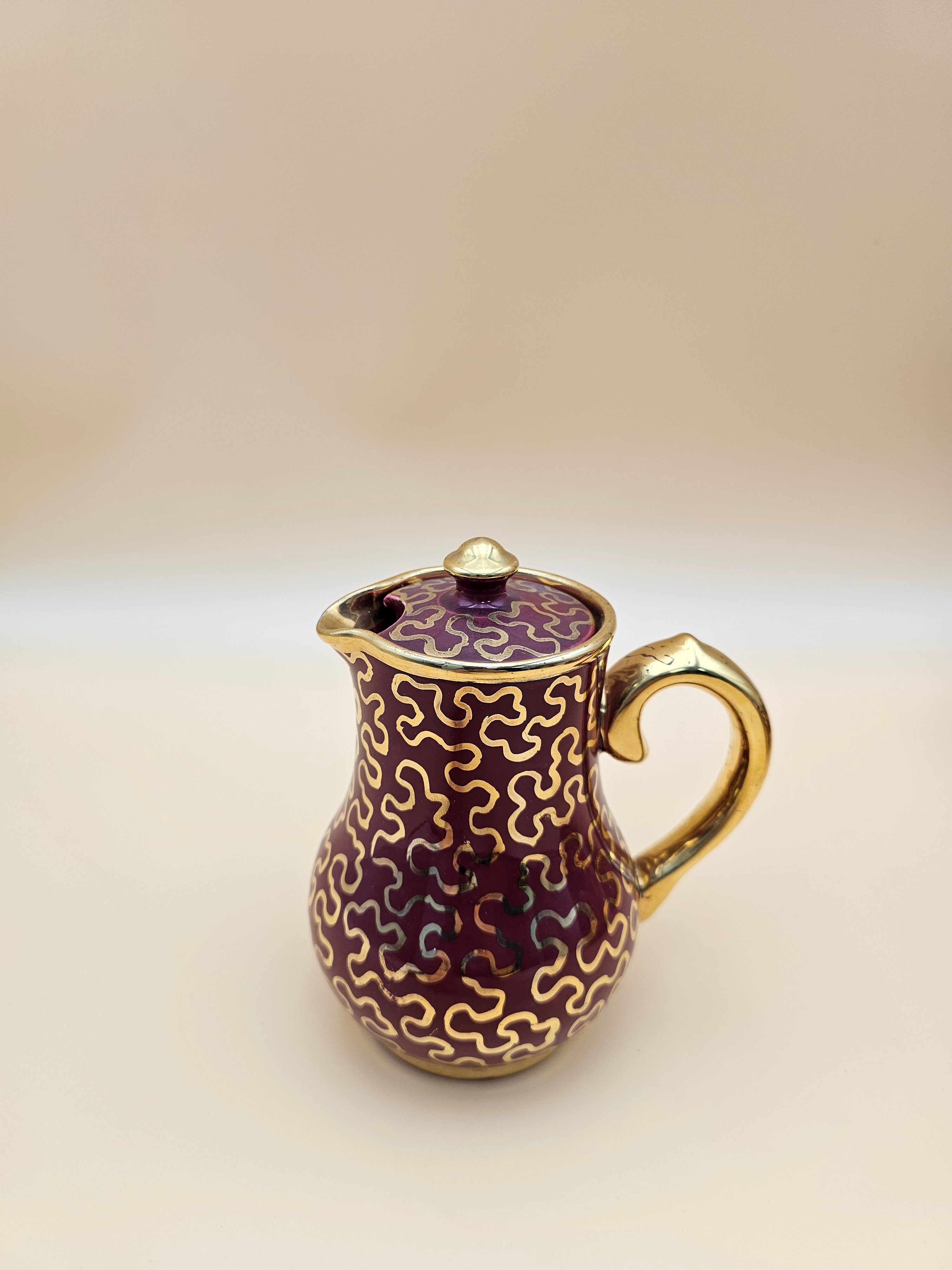 Vintage Sudlow’s Burslem England 4-Piece Burgundy & Gold Tea Set 0657 C