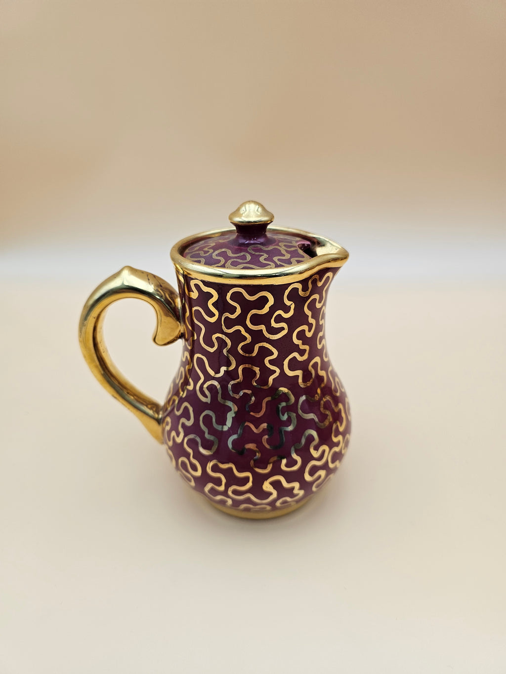 Vintage Sudlow’s Burslem England 4-Piece Burgundy & Gold Tea Set 0657 C