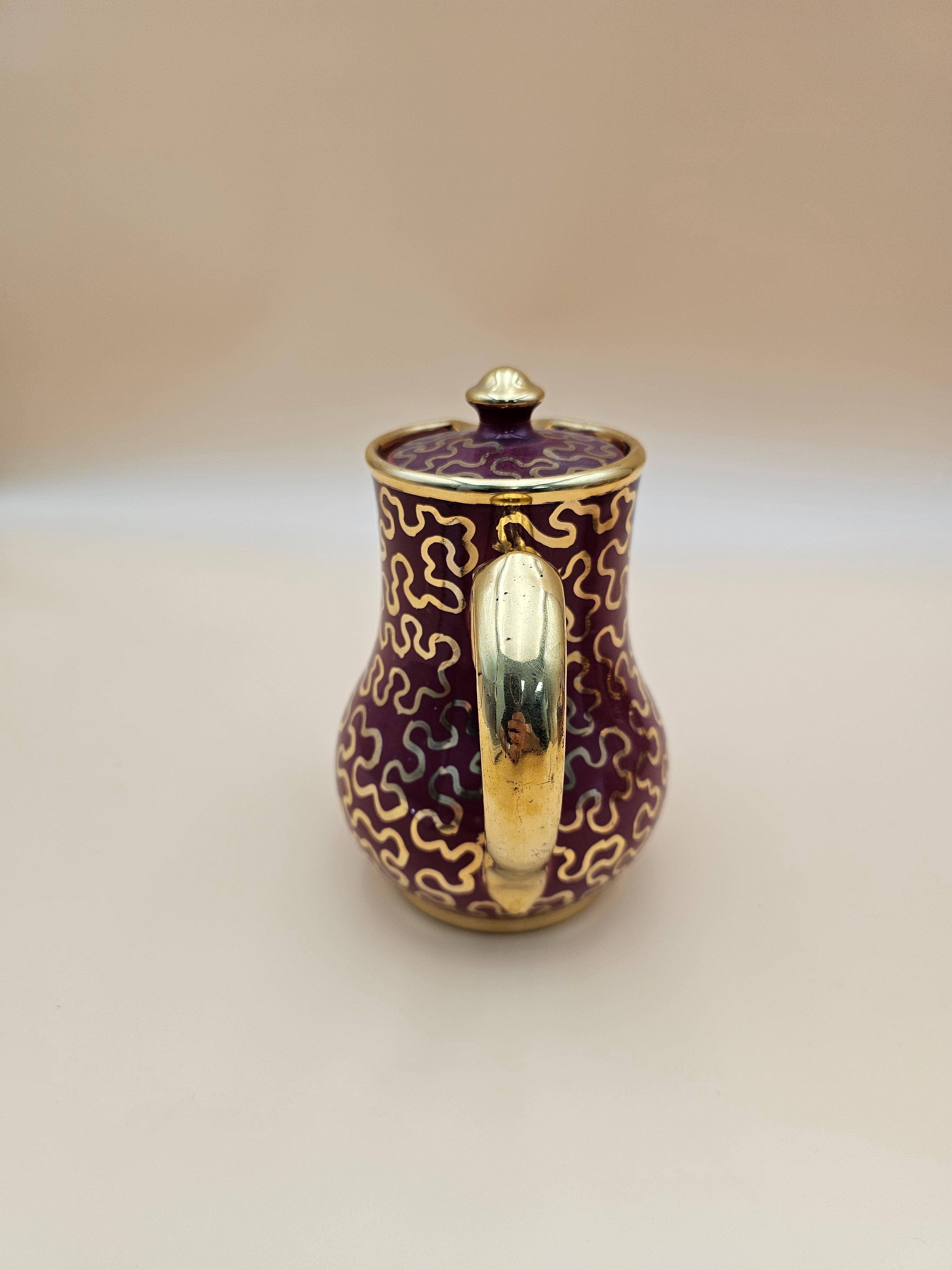 Vintage Sudlow’s Burslem England 4-Piece Burgundy & Gold Tea Set 0657 C