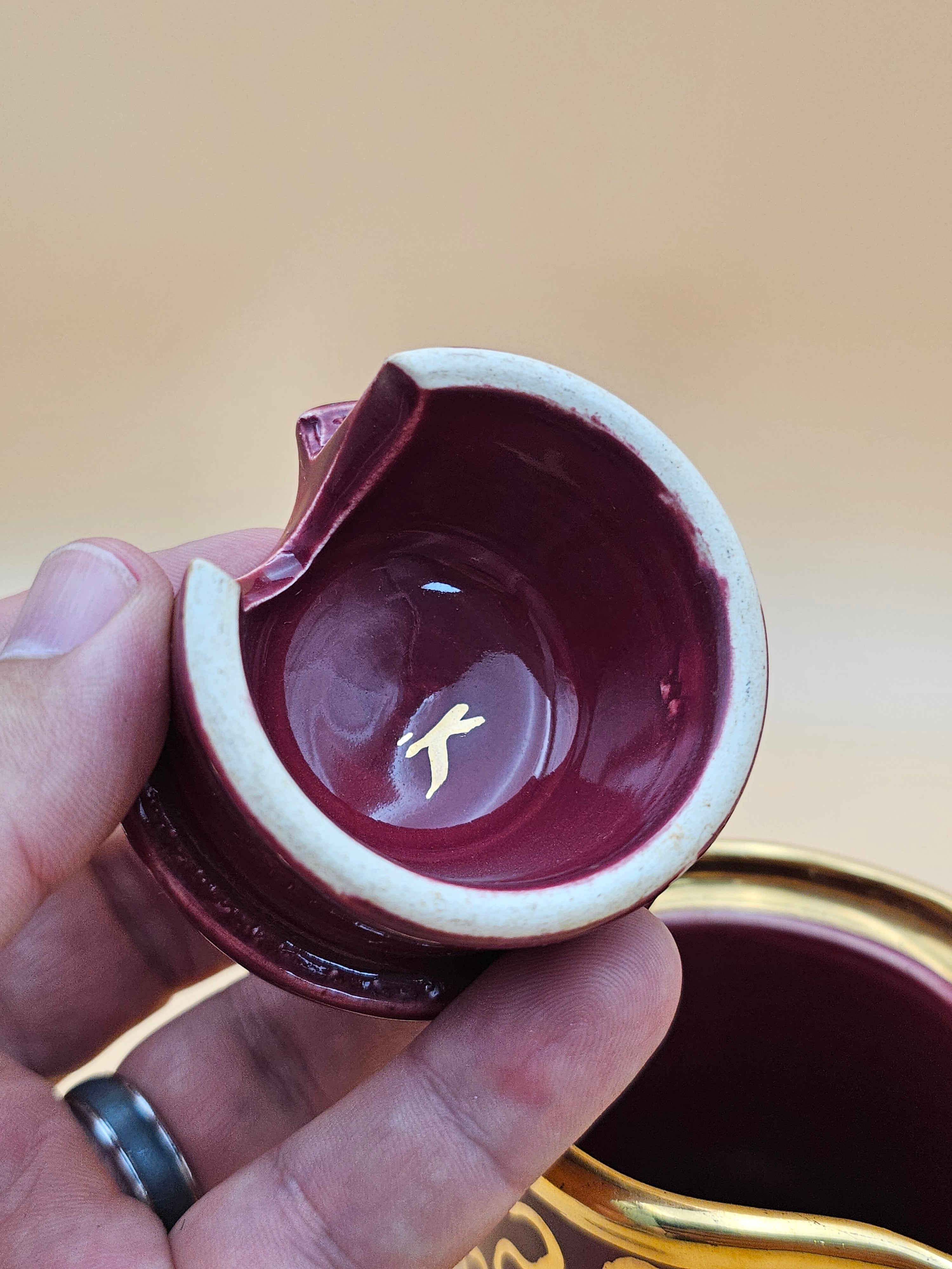 Vintage Sudlow’s Burslem England 4-Piece Burgundy & Gold Tea Set 0657 C