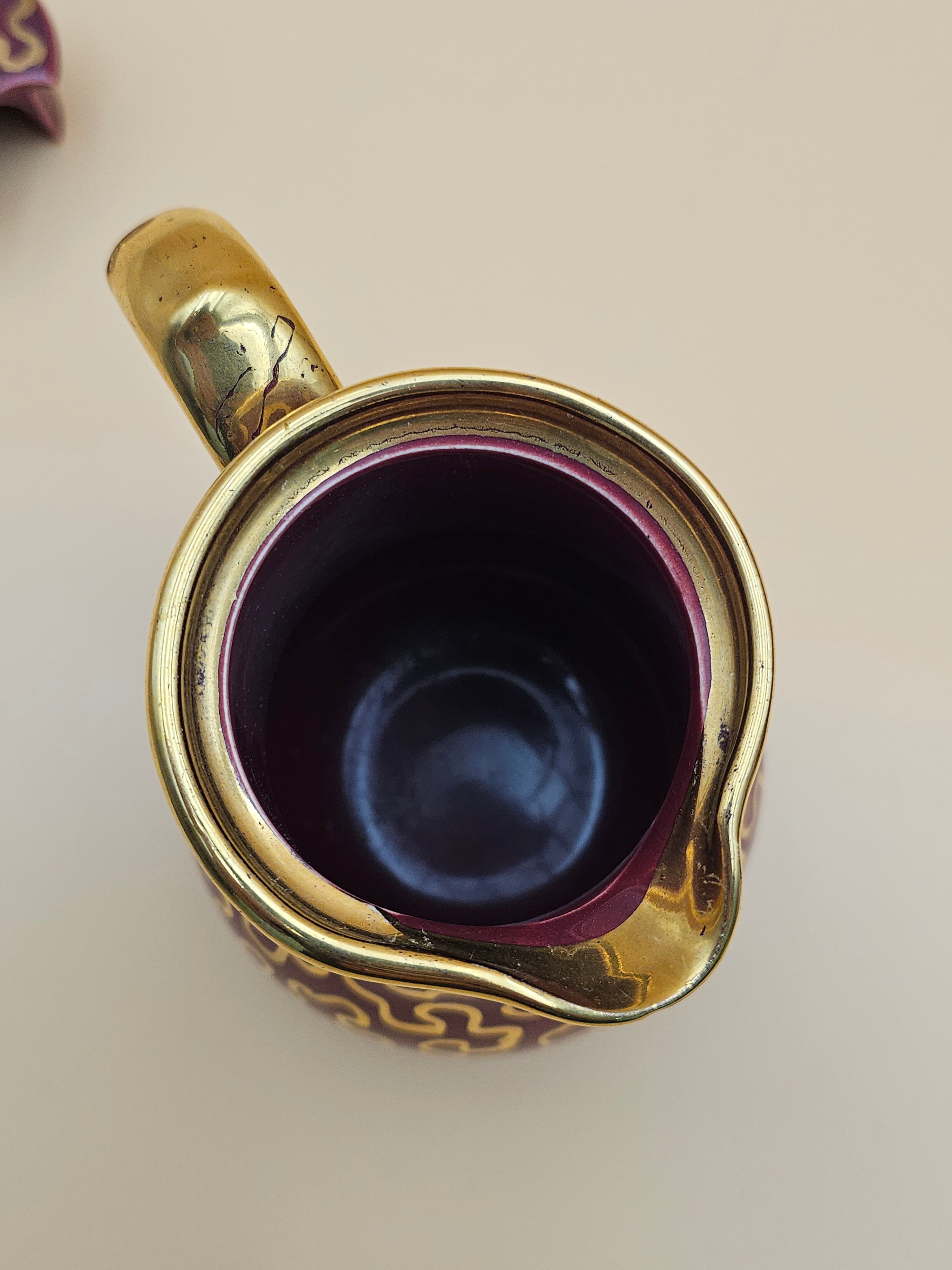Vintage Sudlow’s Burslem England 4-Piece Burgundy & Gold Tea Set 0657 C