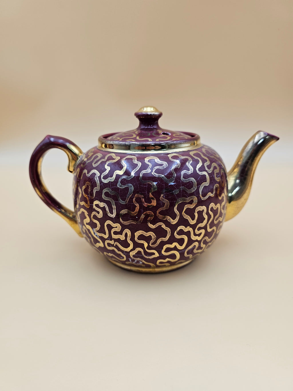 Vintage Sudlow’s Burslem England 4-Piece Burgundy & Gold Tea Set 0657 C