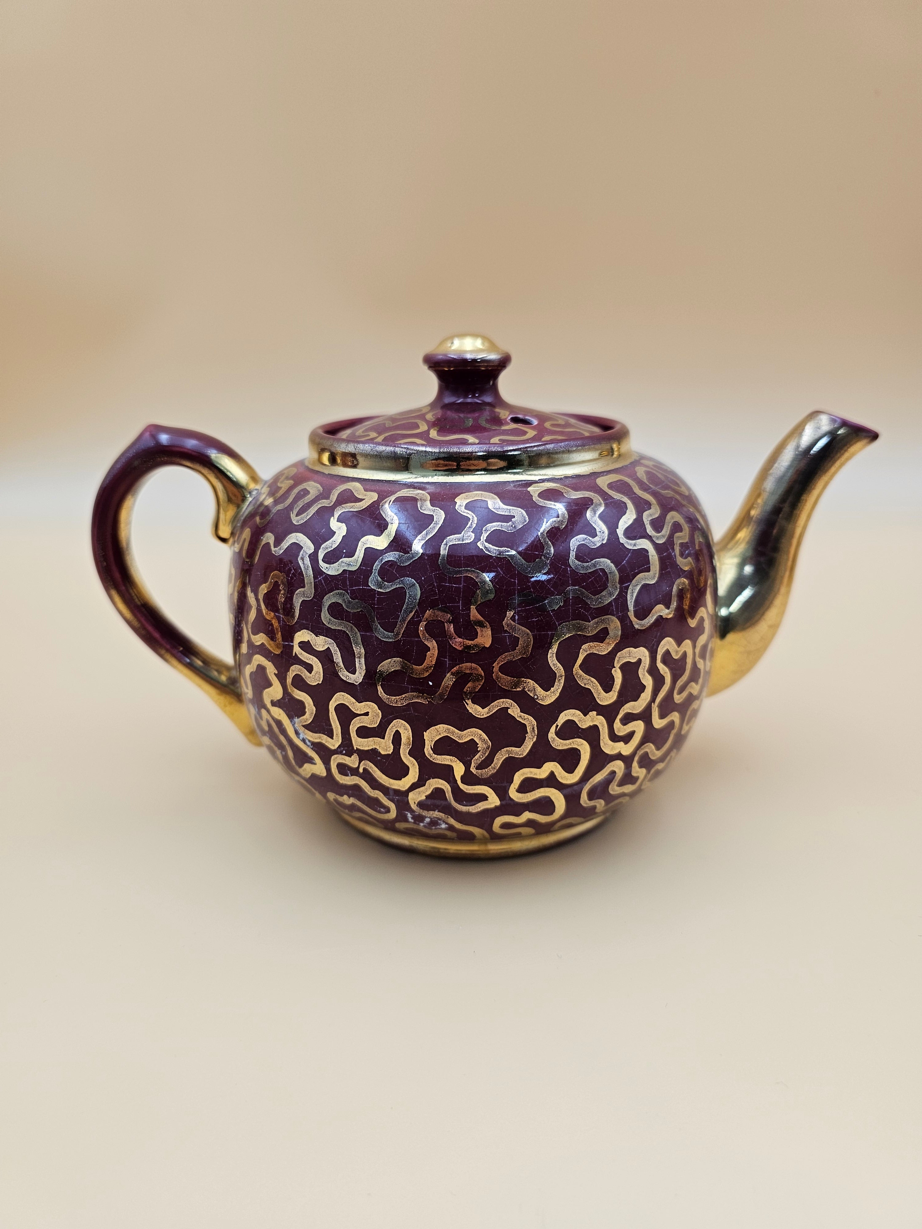 Vintage Sudlow’s Burslem England 4-Piece Burgundy & Gold Tea Set 0657 C