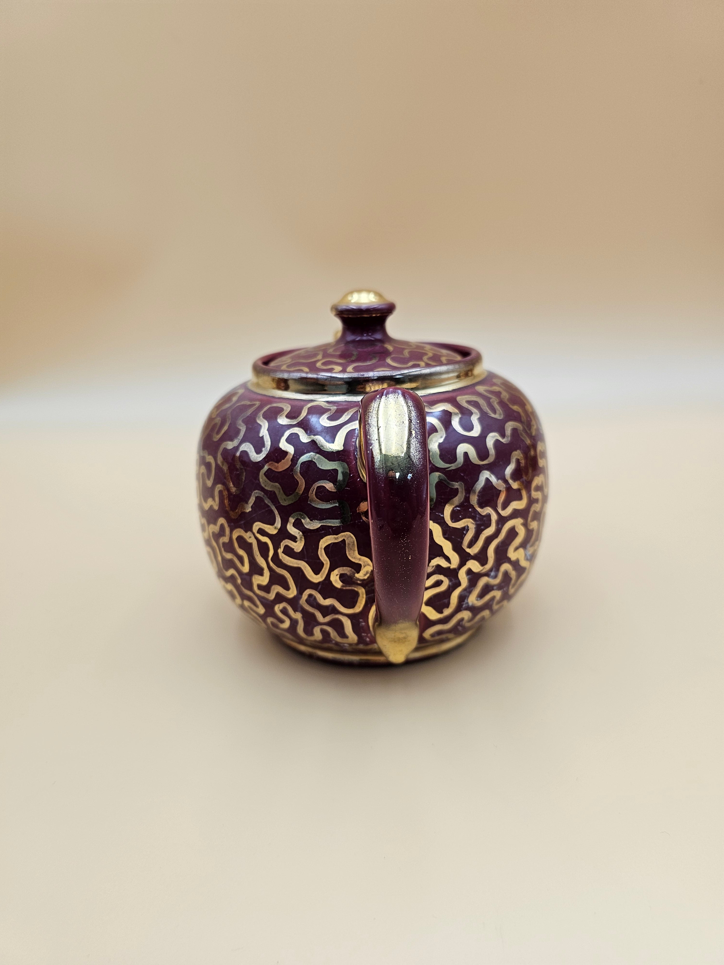 Vintage Sudlow’s Burslem England 4-Piece Burgundy & Gold Tea Set 0657 C