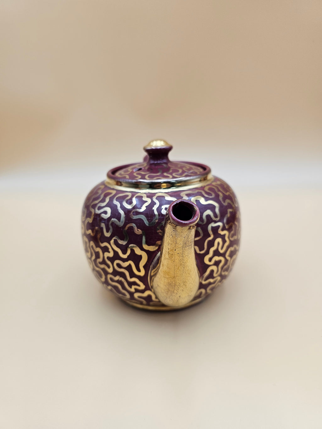 Vintage Sudlow’s Burslem England 4-Piece Burgundy & Gold Tea Set 0657 C