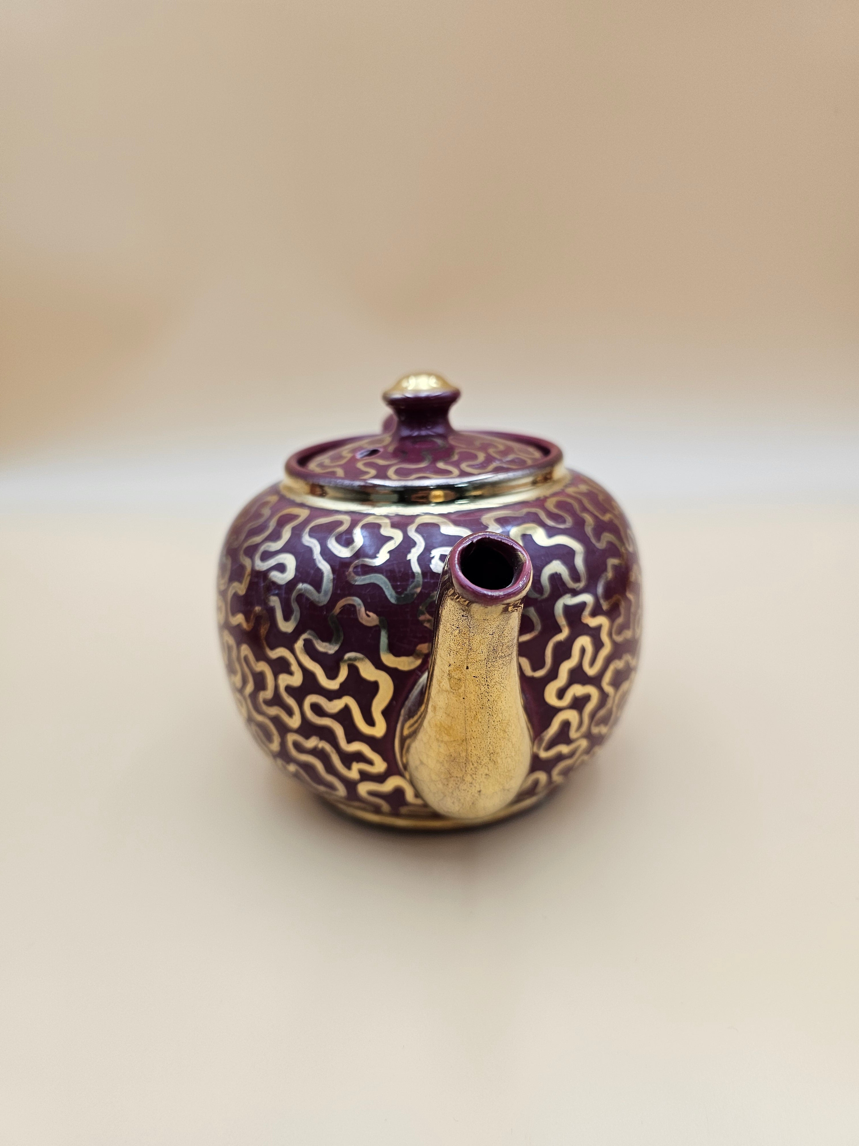 Vintage Sudlow’s Burslem England 4-Piece Burgundy & Gold Tea Set 0657 C