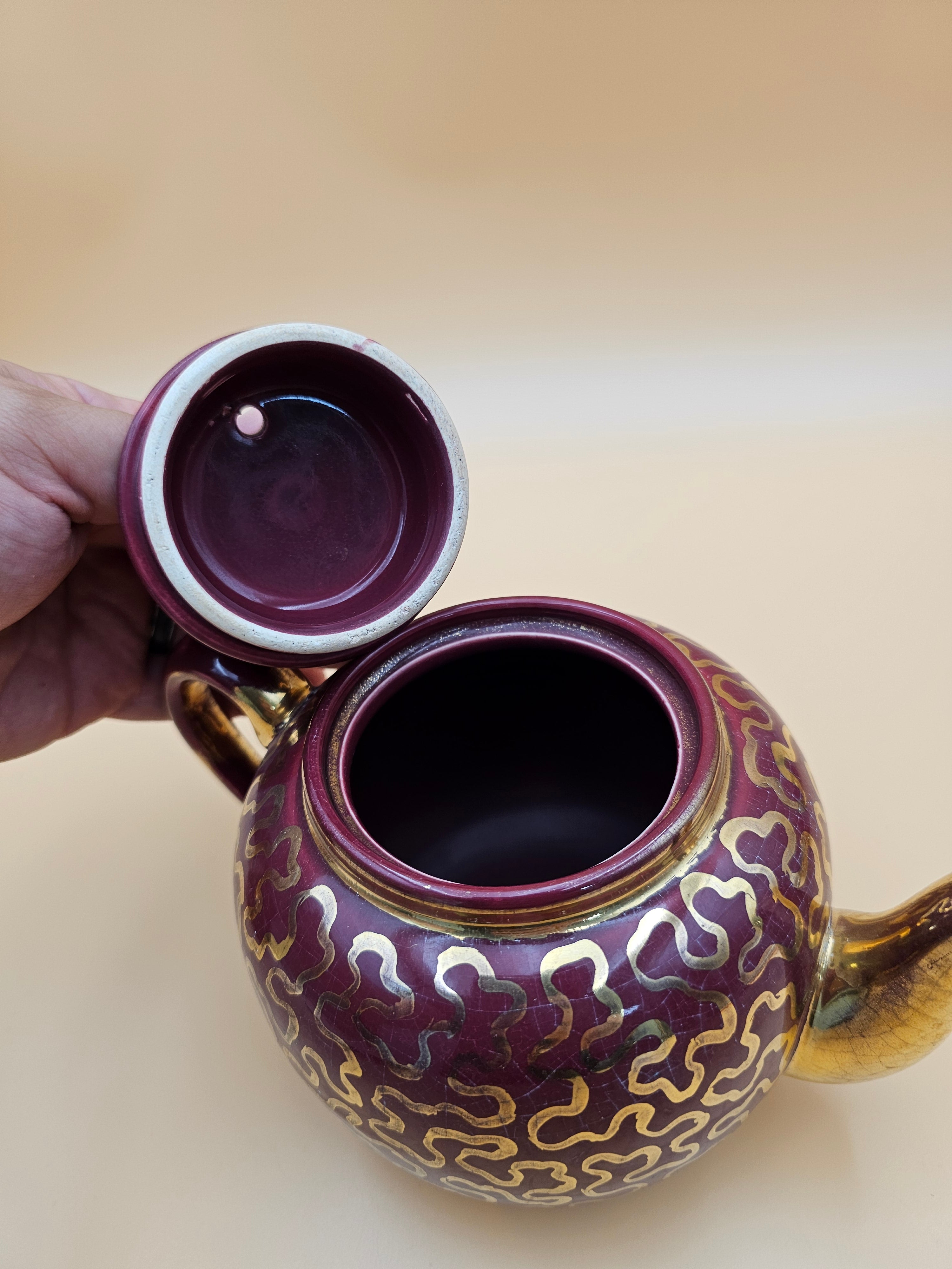 Vintage Sudlow’s Burslem England 4-Piece Burgundy & Gold Tea Set 0657 C