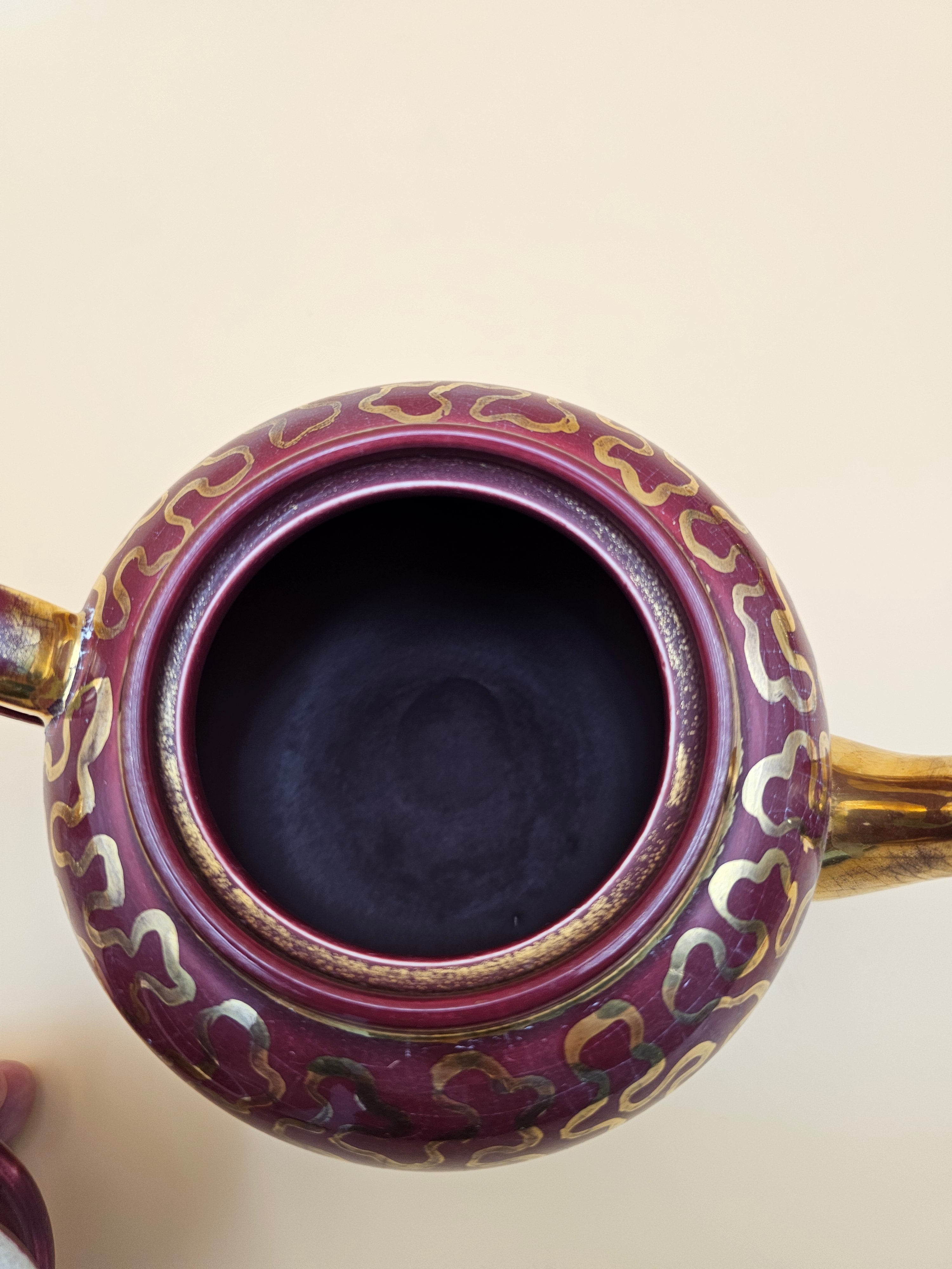 Vintage Sudlow’s Burslem England 4-Piece Burgundy & Gold Tea Set 0657 C