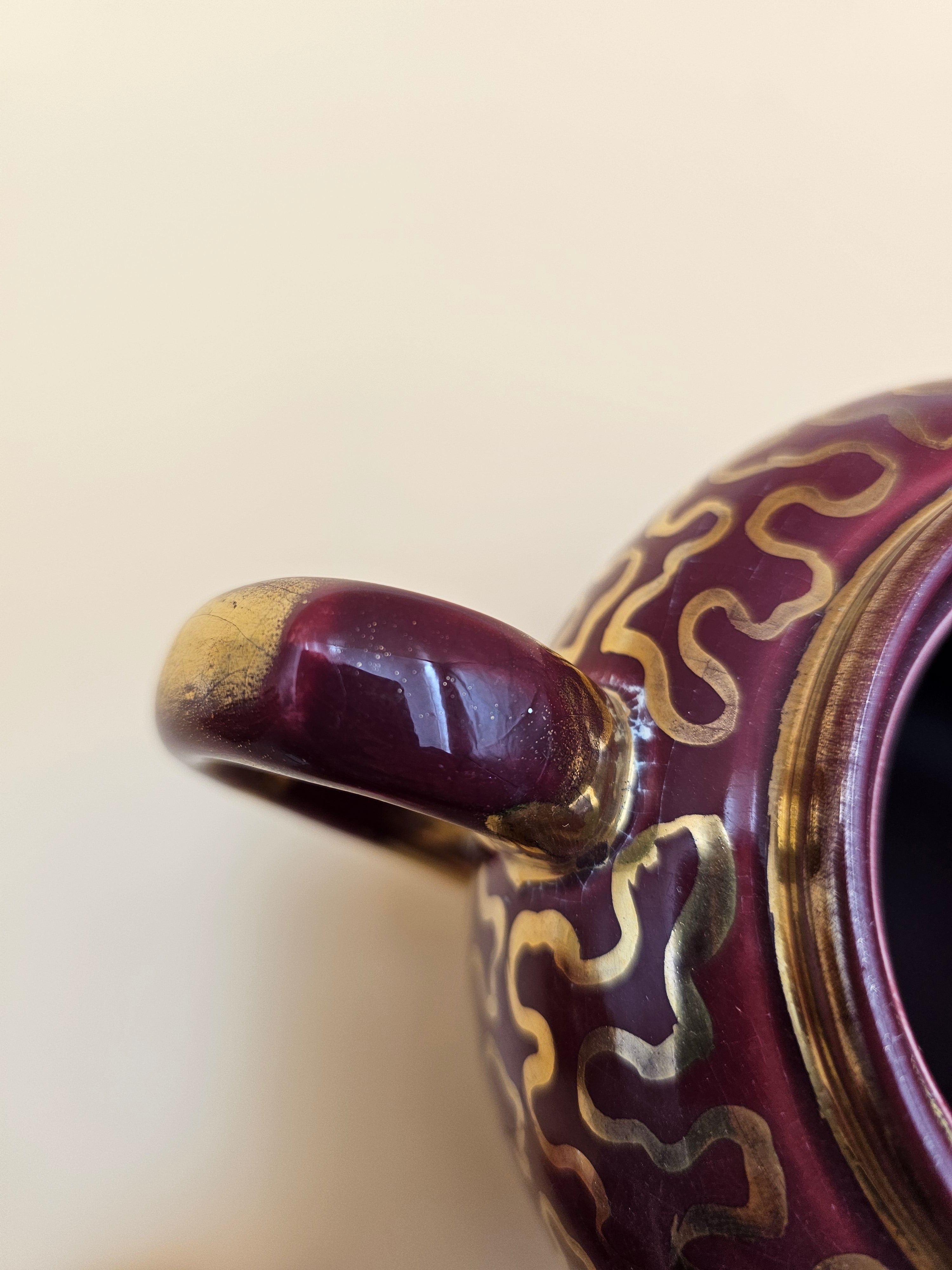 Vintage Sudlow’s Burslem England 4-Piece Burgundy & Gold Tea Set 0657 C