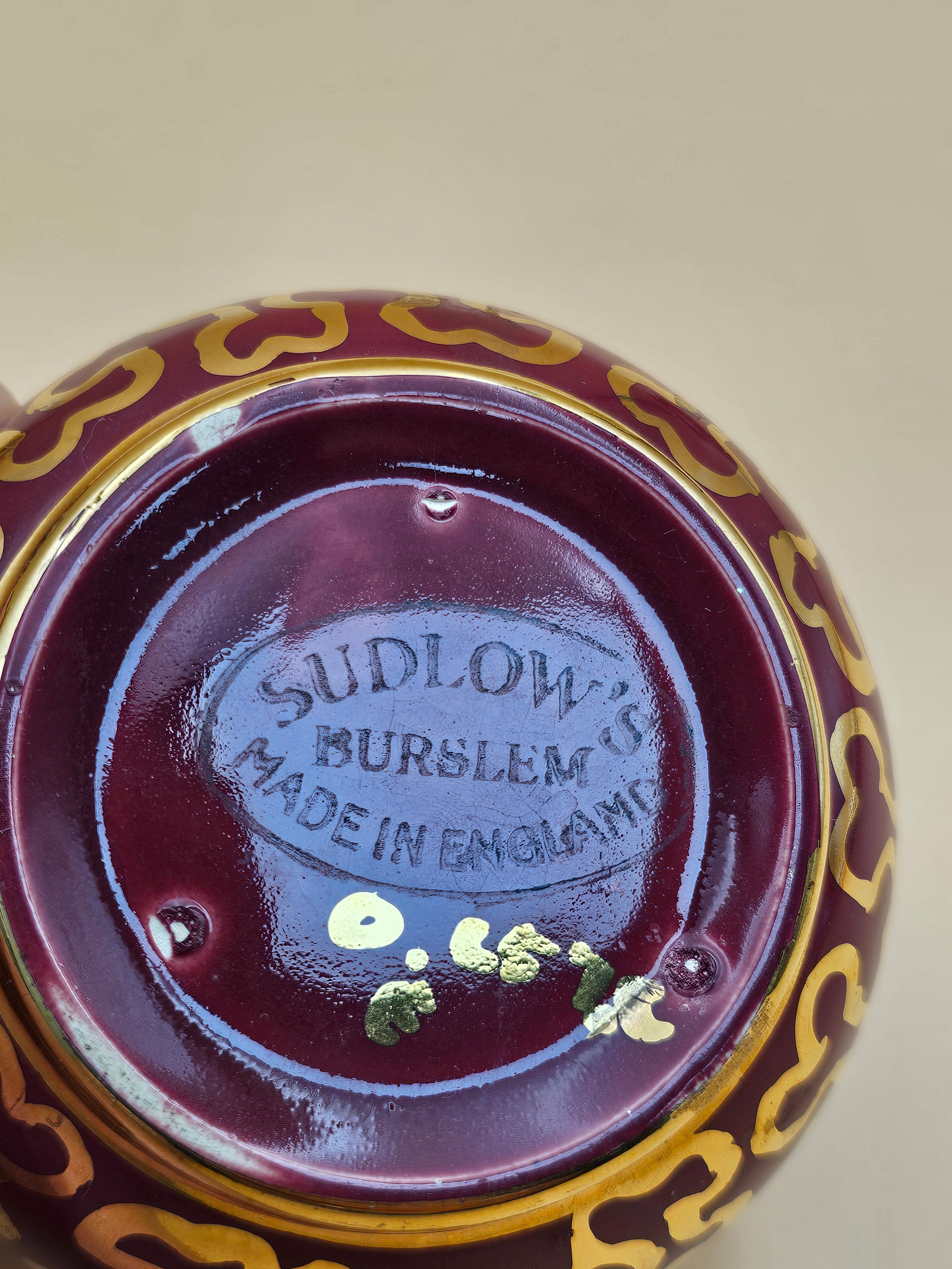 Vintage Sudlow’s Burslem England 4-Piece Burgundy & Gold Tea Set 0657 C