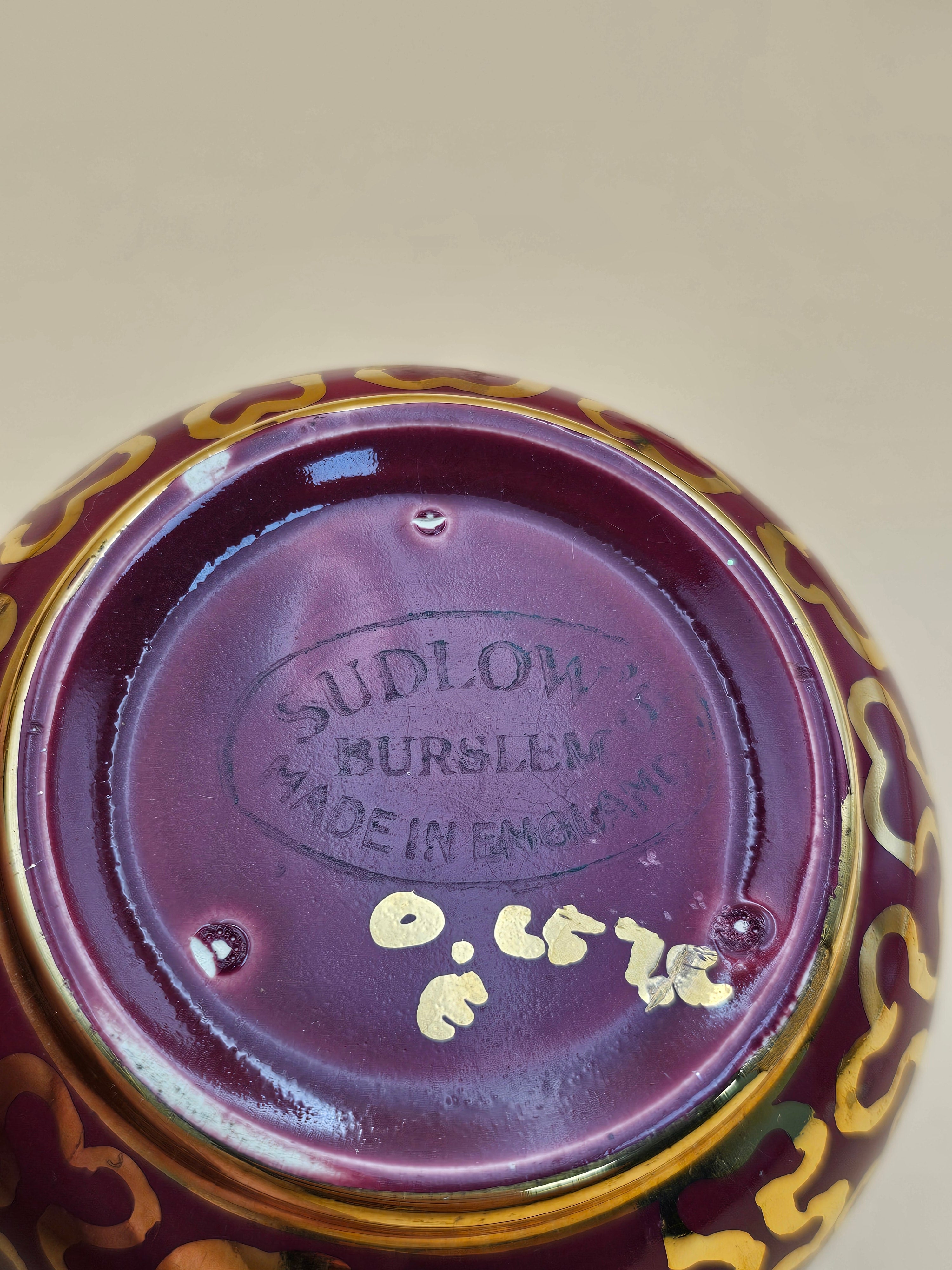 Vintage Sudlow’s Burslem England 4-Piece Burgundy & Gold Tea Set 0657 C