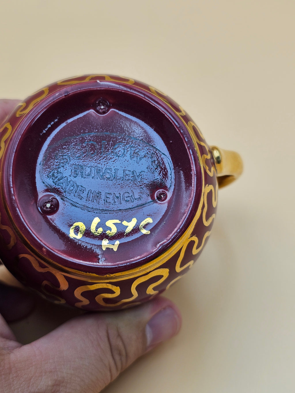 Vintage Sudlow’s Burslem England 4-Piece Burgundy & Gold Tea Set 0657 C