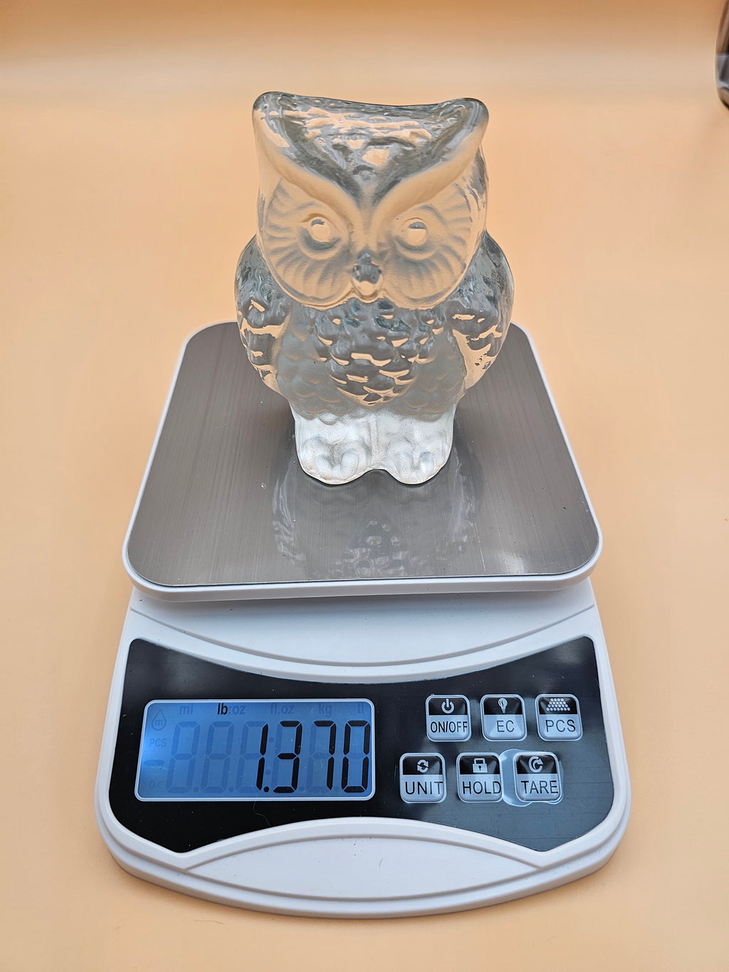 Vintage Viking Glass Clear Frosted Owl Figurine Paperweight with Label