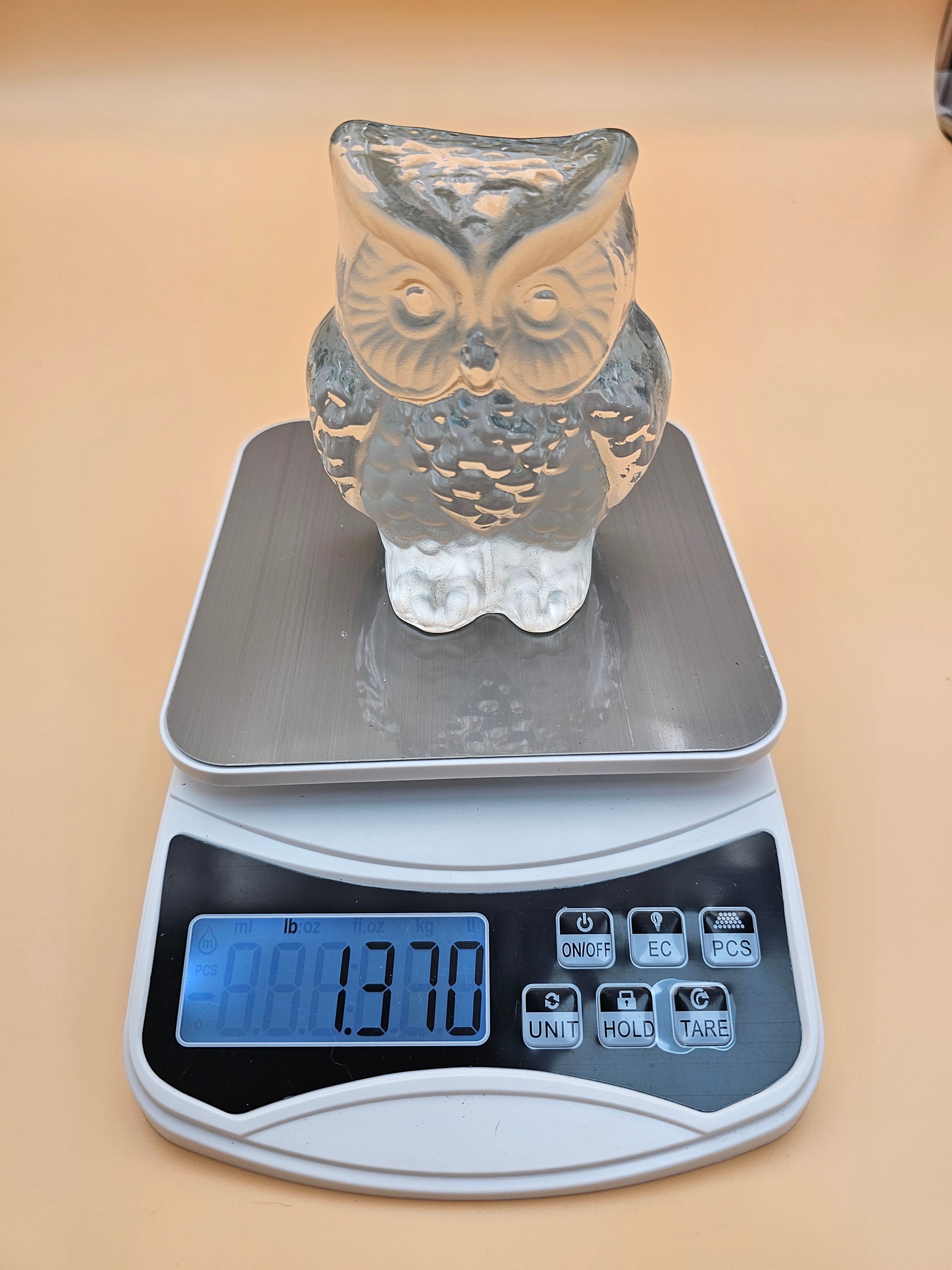 Vintage Viking Glass Clear Frosted Owl Figurine Paperweight with Label