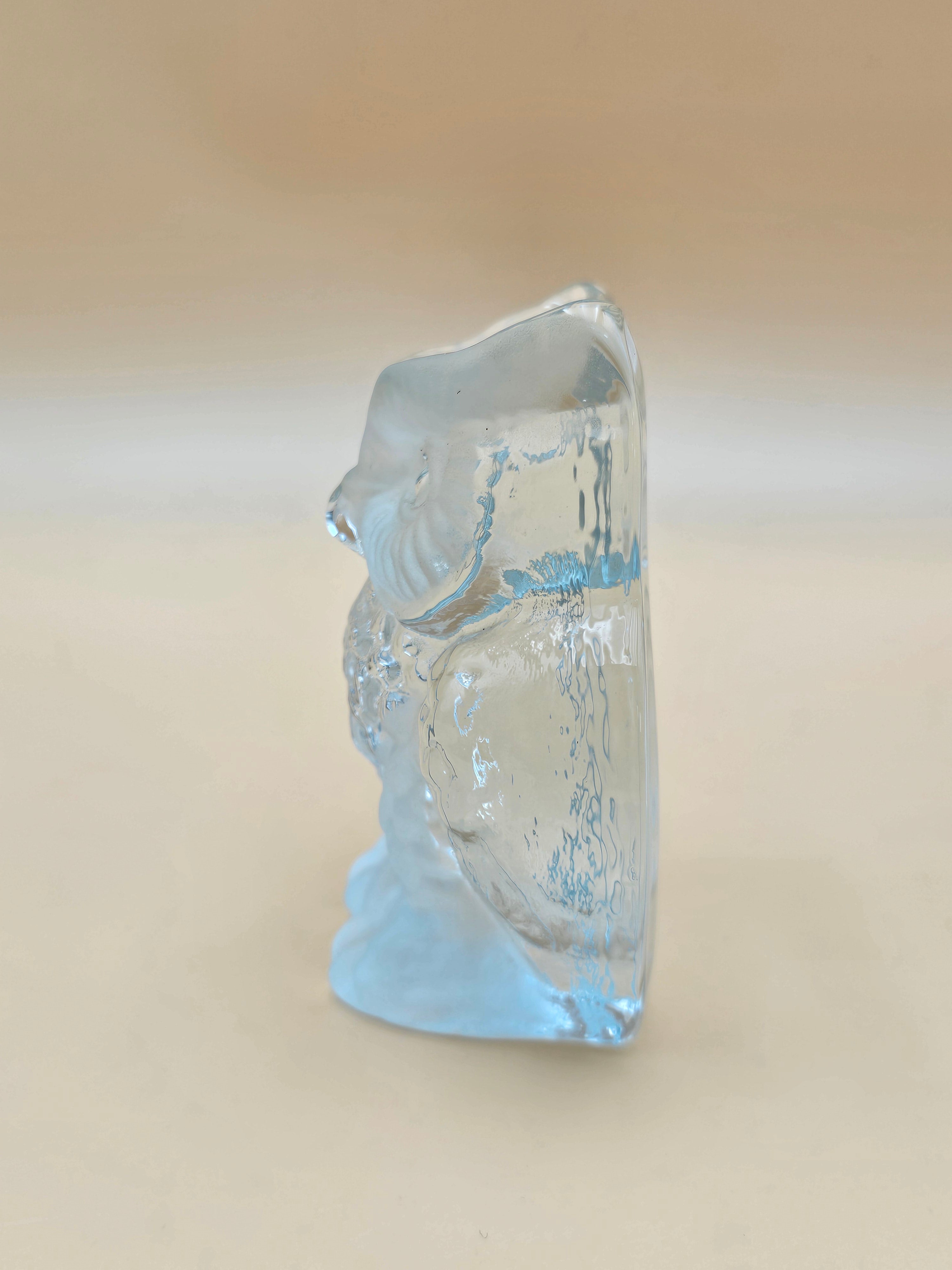 Vintage Viking Glass Clear Frosted Owl Figurine Paperweight with Label