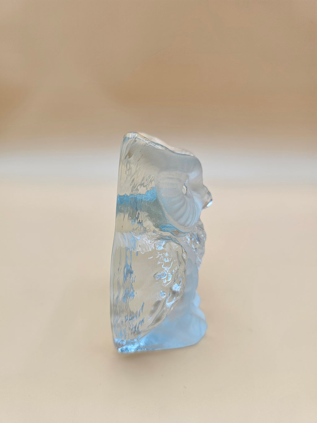 Vintage Viking Glass Clear Frosted Owl Figurine Paperweight with Label