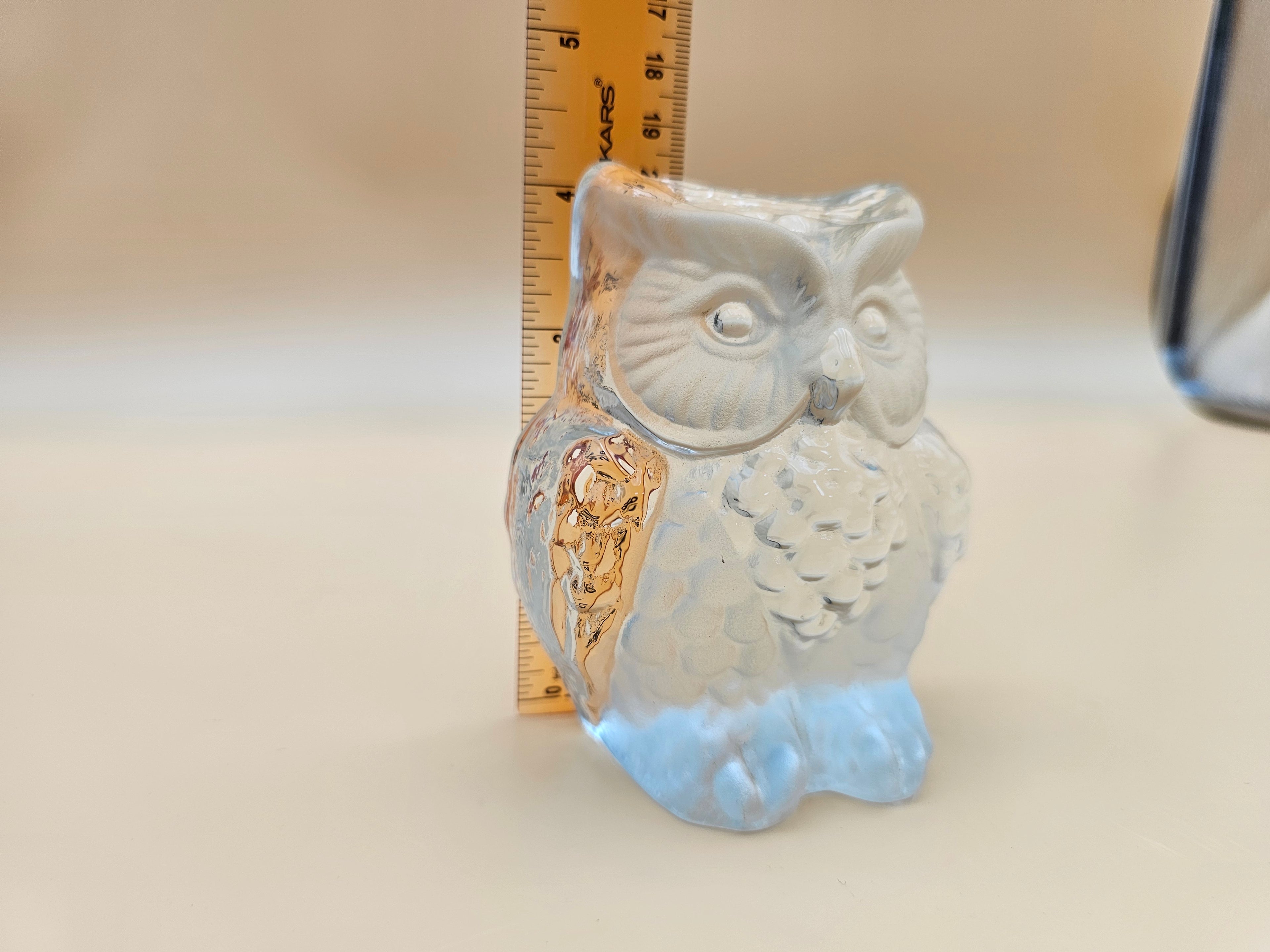Vintage Viking Glass Clear Frosted Owl Figurine Paperweight with Label