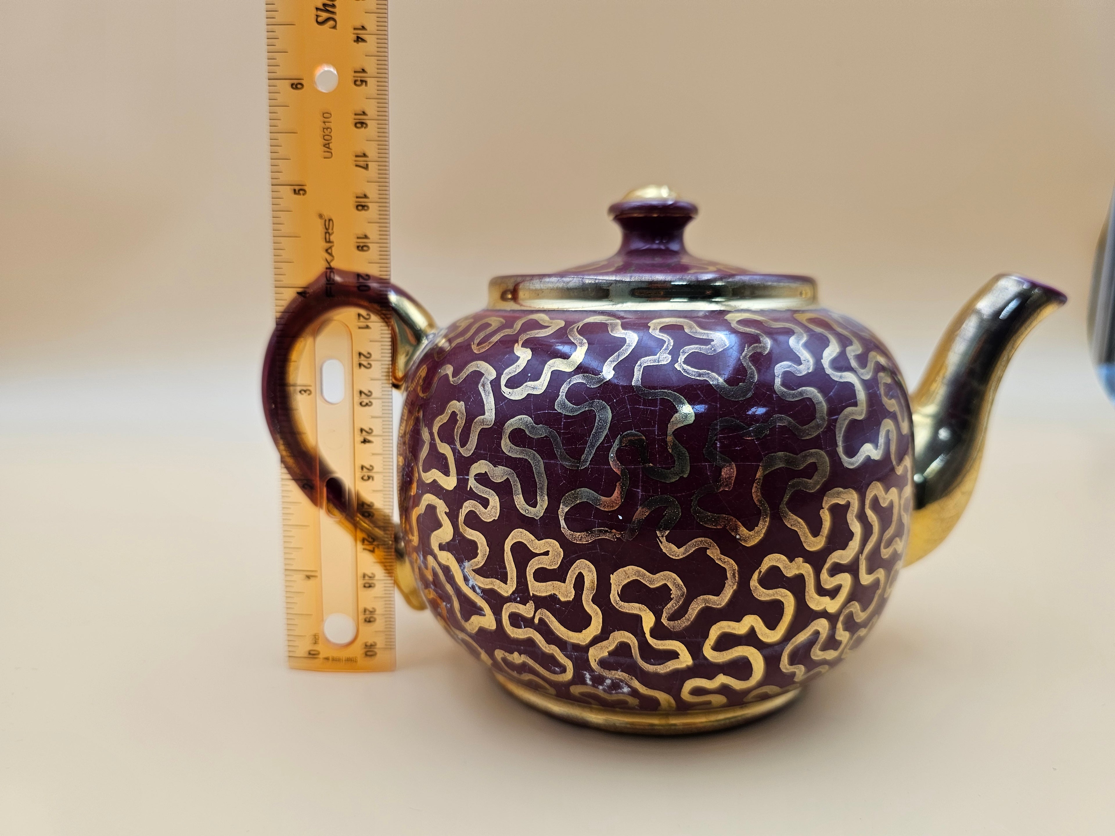 Vintage Sudlow’s Burslem England 4-Piece Burgundy & Gold Tea Set 0657 C
