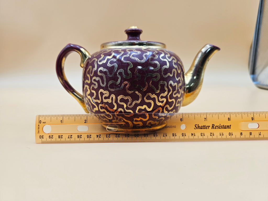 Vintage Sudlow’s Burslem England 4-Piece Burgundy & Gold Tea Set 0657 C