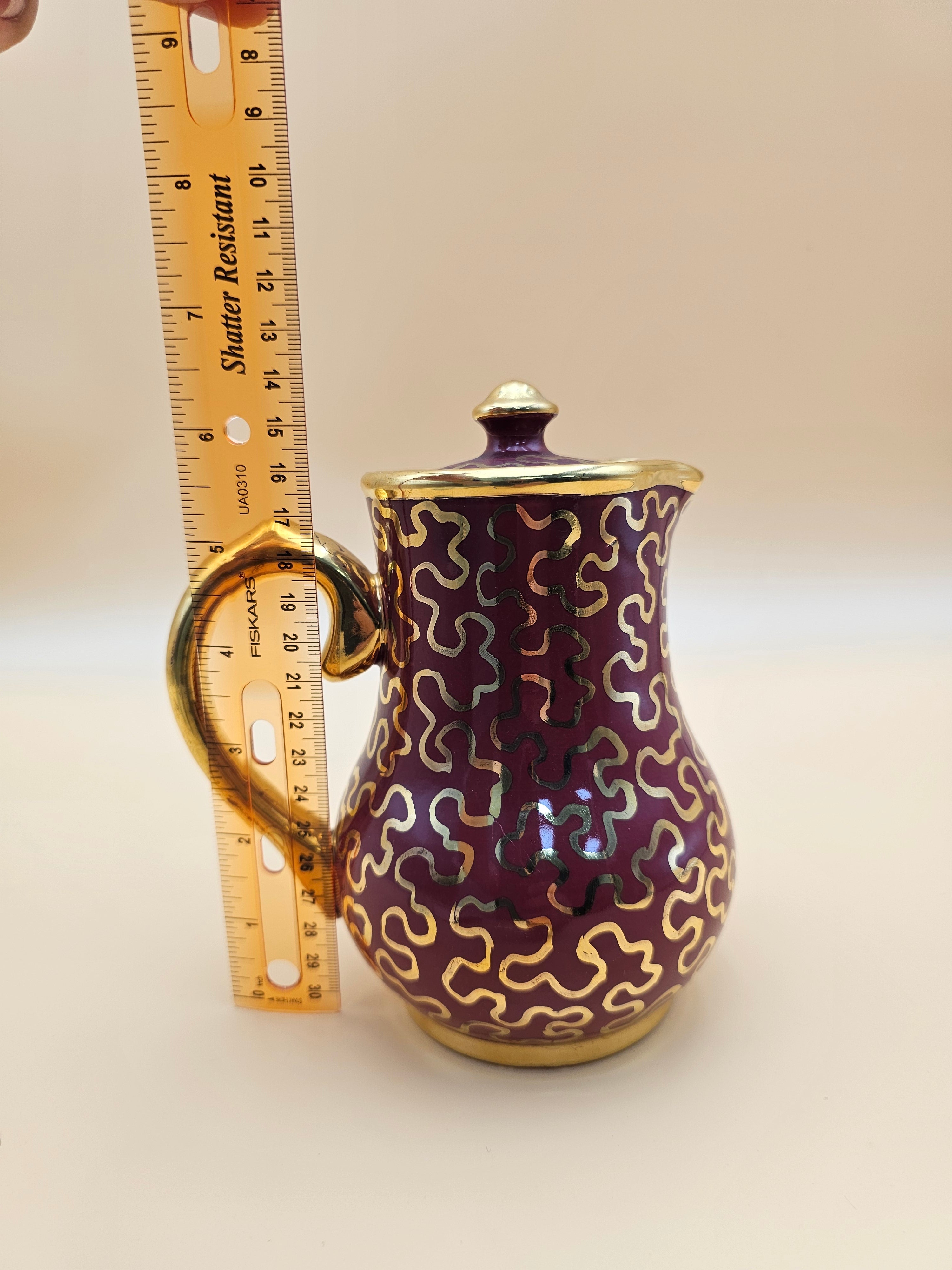 Vintage Sudlow’s Burslem England 4-Piece Burgundy & Gold Tea Set 0657 C