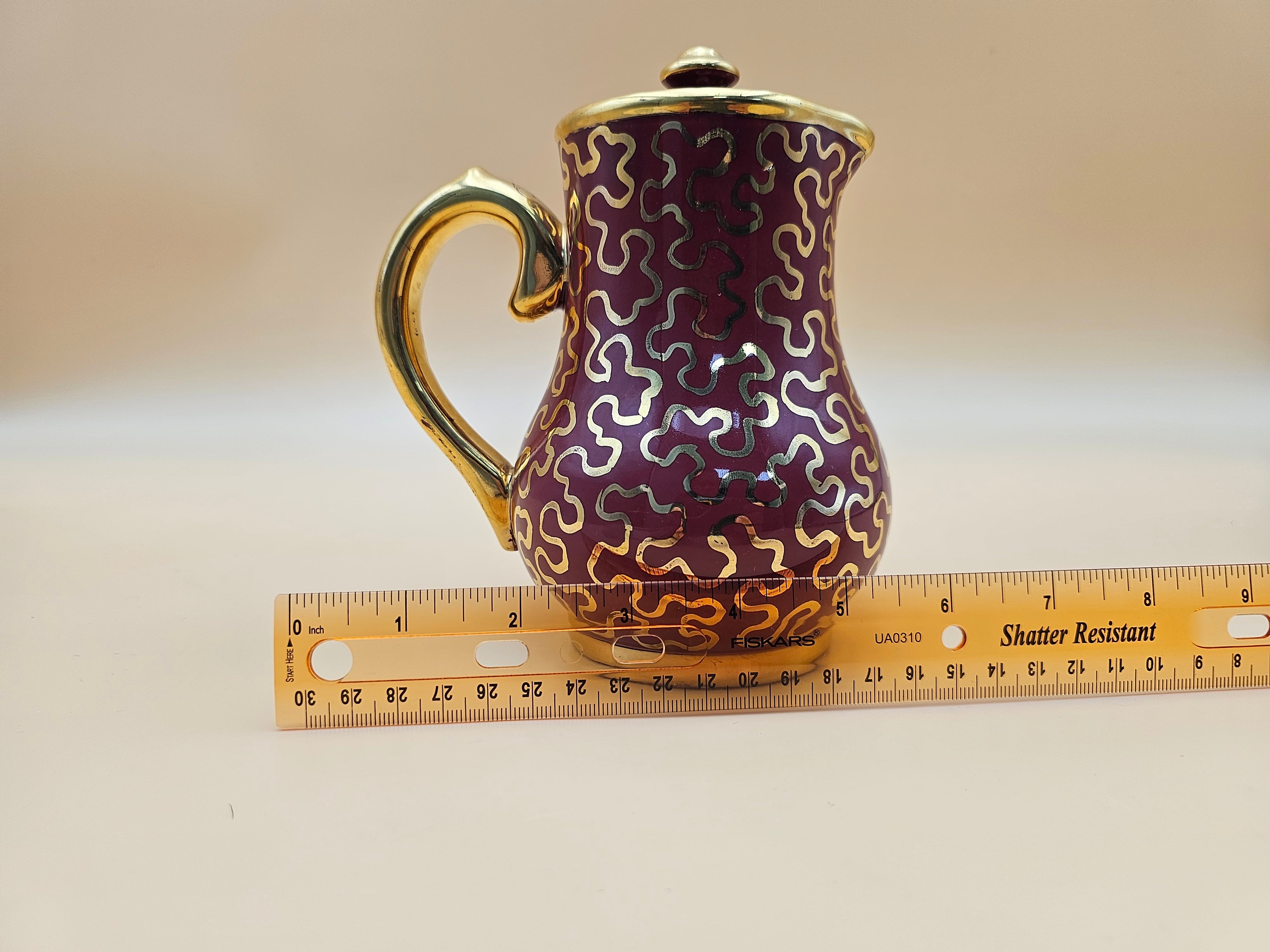 Vintage Sudlow’s Burslem England 4-Piece Burgundy & Gold Tea Set 0657 C