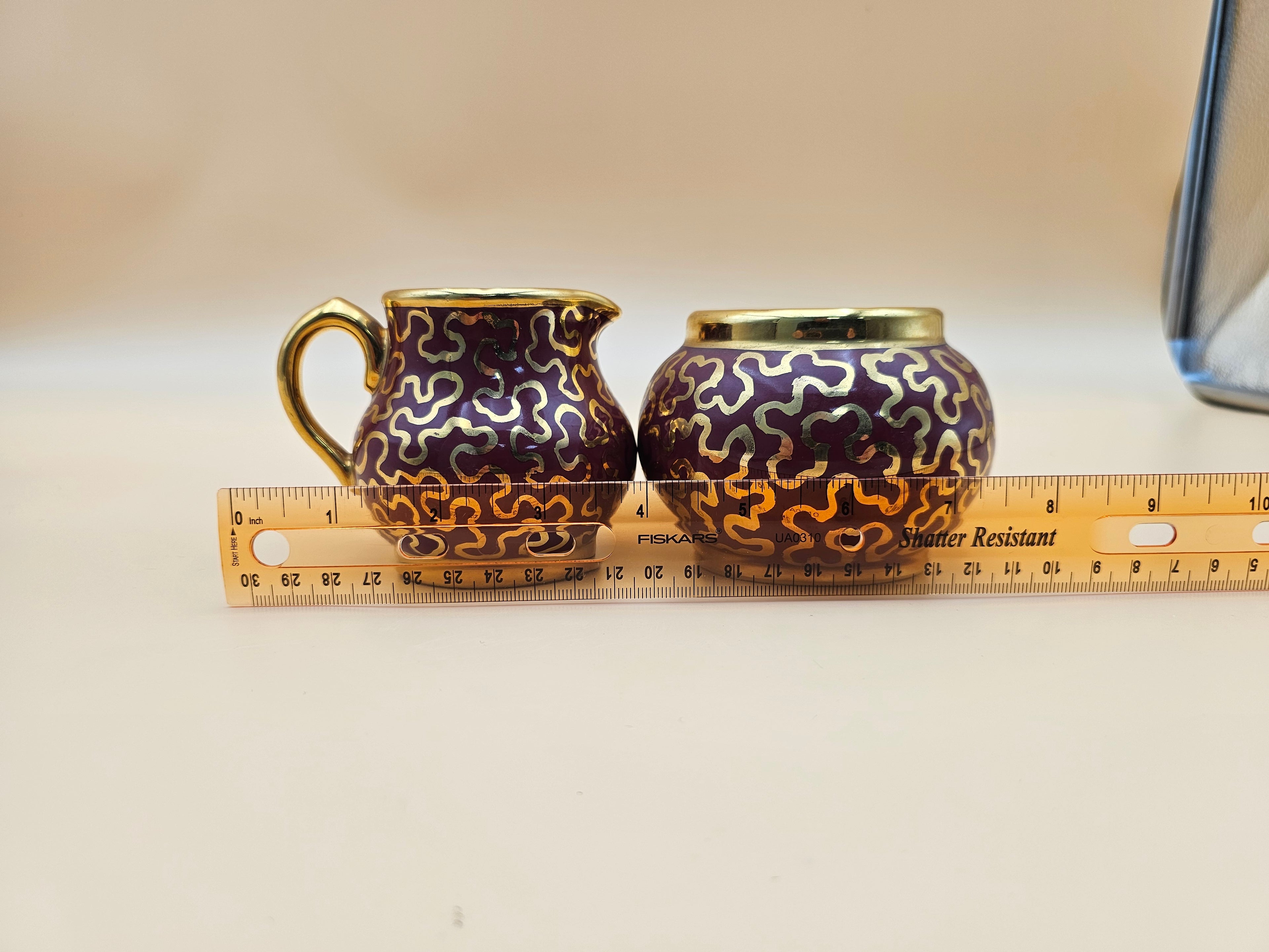 Vintage Sudlow’s Burslem England 4-Piece Burgundy & Gold Tea Set 0657 C