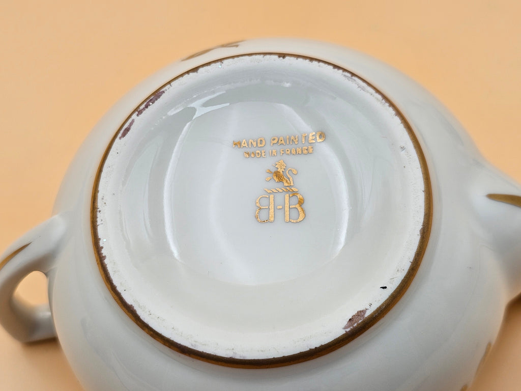 Vintage BB French Porcelain Tea Set with Gold Floral Design – 3 Pieces