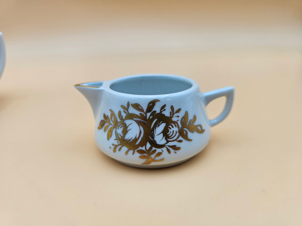 Vintage BB French Porcelain Tea Set with Gold Floral Design – 3 Pieces