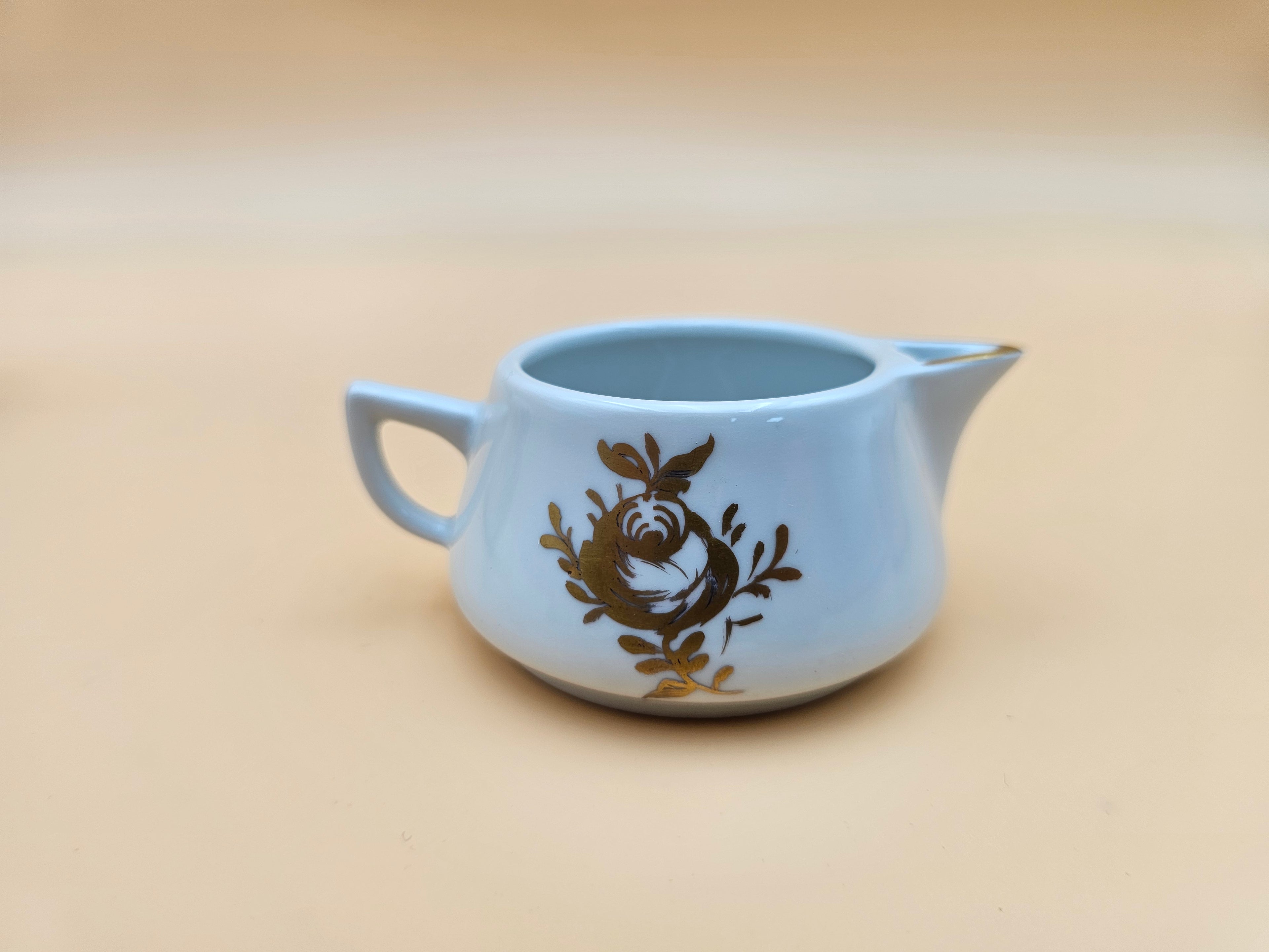 Vintage BB French Porcelain Tea Set with Gold Floral Design – 3 Pieces