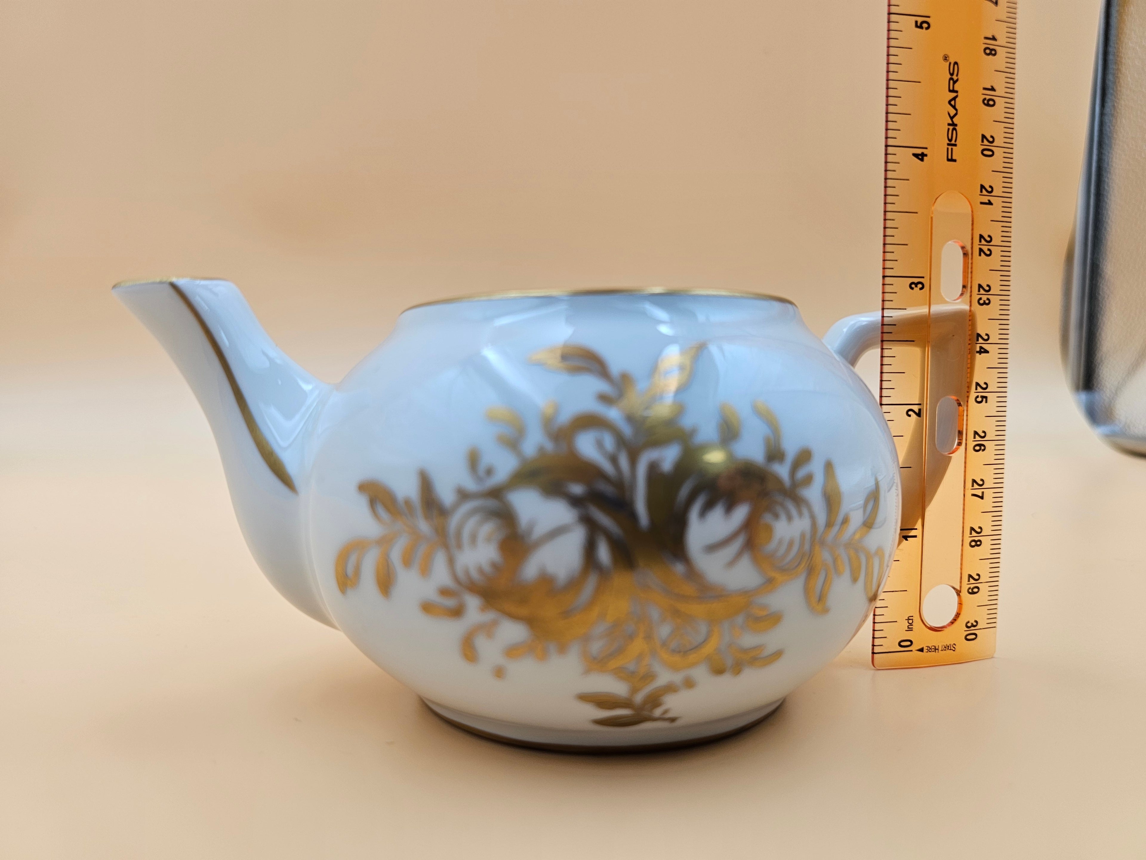 Vintage BB French Porcelain Tea Set with Gold Floral Design – 3 Pieces