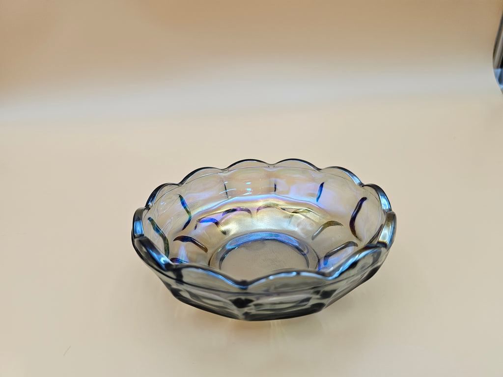 Vintage Federal Glass Petal Smoke Iridescent Carnival Glass Bowl – 5.25 Inch