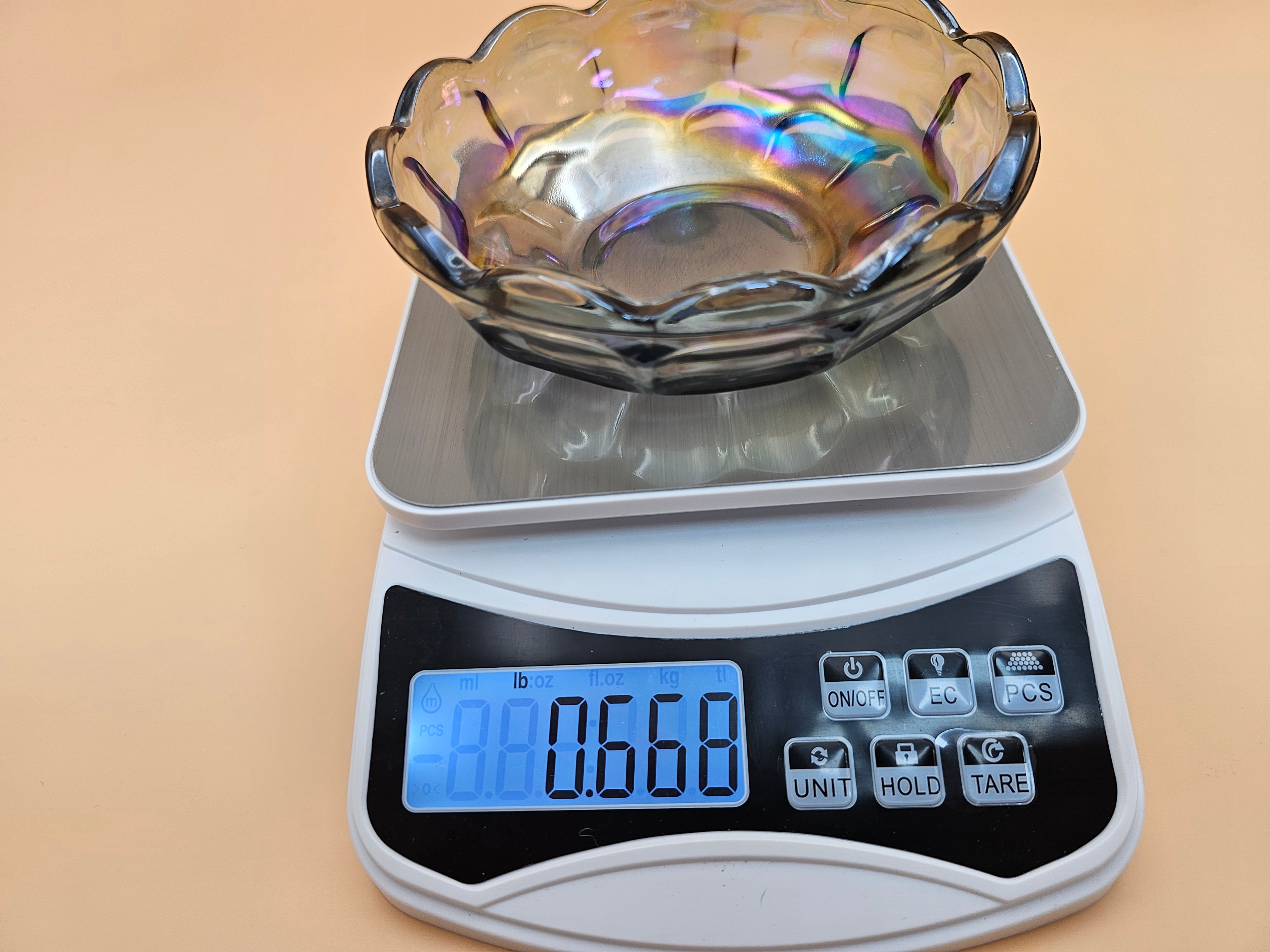 Vintage Federal Glass Petal Smoke Iridescent Carnival Glass Bowl – 5.25 Inch